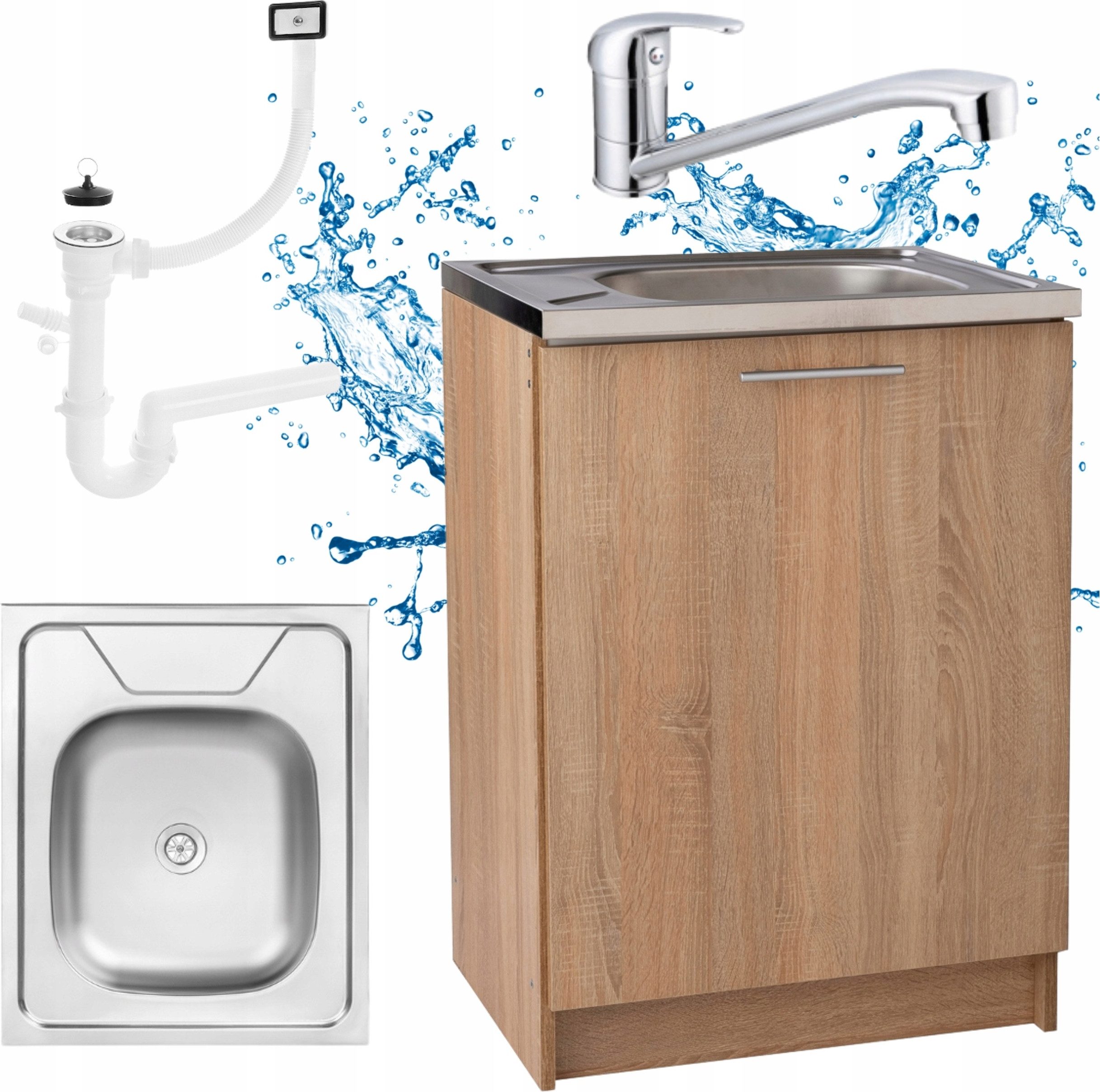 STAMAR Spülenschrank Küchenschrank 60cm Sonoma Spüle Edelstahl Armatur Chro günstig online kaufen