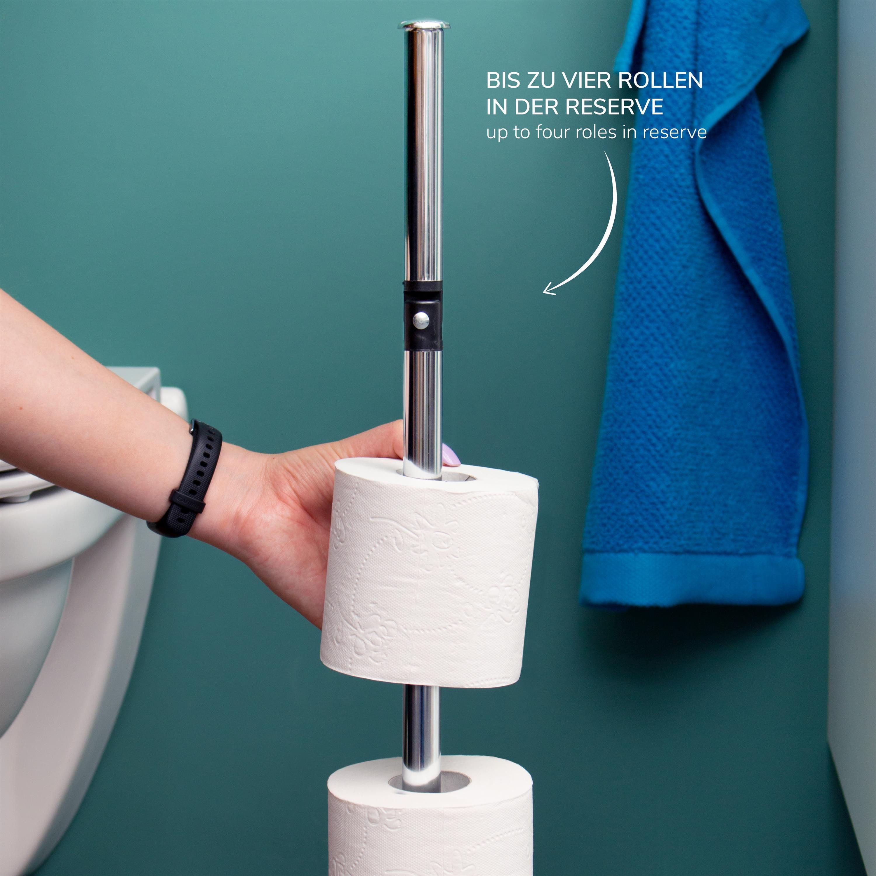 bremermann Toilettenpapierhalter Stand-WC-Rollenhalter 2in1, Ersatzrollenhalter (4 Rollen), verchromt – Bild 3 von 5