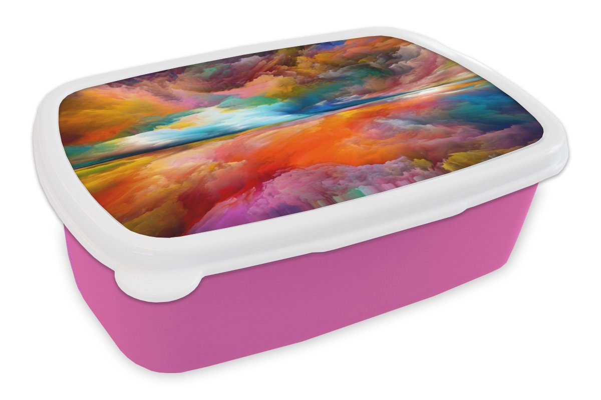 MuchoWow Lunchbox Gemälde - Ölgemälde - Abstrakt - Wolken, Kunststoff, (2-tlg), Brotbox für Erwachsene, Brotdose Kinder, Snackbox, Mädchen, Kunststoff rosa