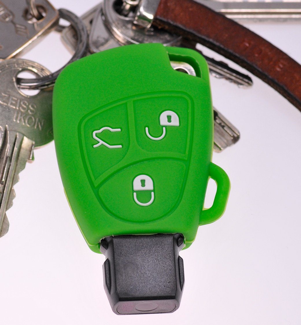 mt-key Schlüsseltasche Autoschlüssel Softcase Mercedes M C CLK Grün, E Benz Silikon B A 3 Schutzhülle für SL SLK S Tasten W169 CL Klasse R