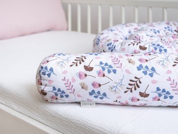 Loolay Nestchenschlange ROSA Blumen BIO-Baumwolle Multifunktion PREMIUM Bettschlange Schlange, (Bettumrandung Krabbeldecke Babybett Umrandung Schlange Bett Kopfschutz, Zierkissen Bettrolle Dekokissen Zugluftstopper - Super GESCHENK)