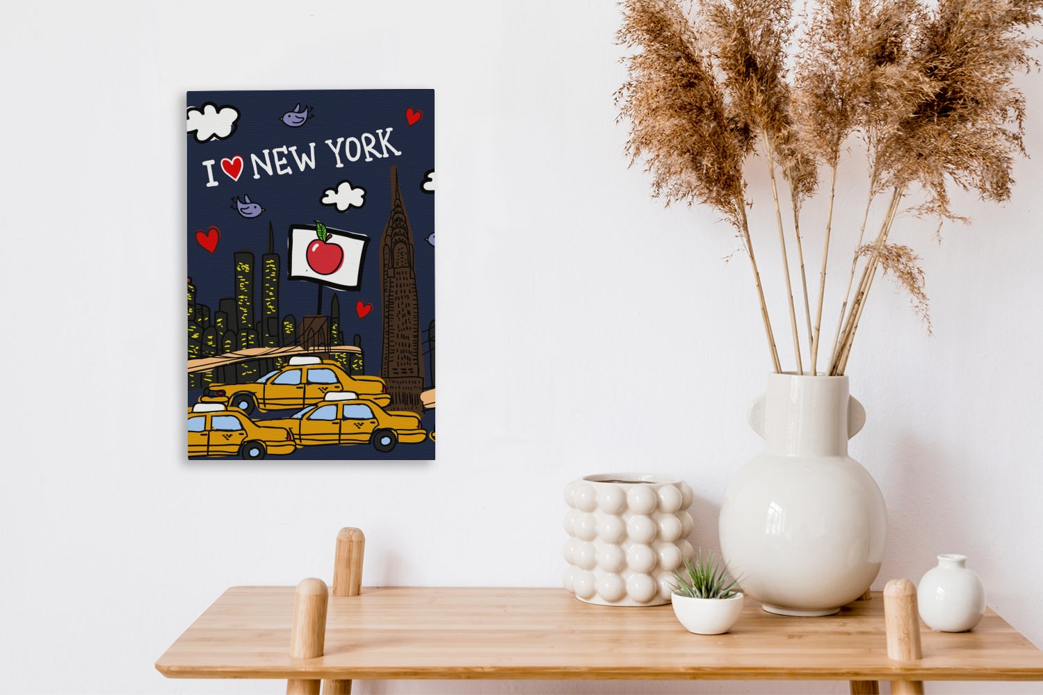 OneMillionCanvasses® Leinwandbild New York St), Zackenaufhänger, bespannt inkl. - cm Leinwandbild (1 - Gemälde, 20x30 Nacht Zeichnung, fertig