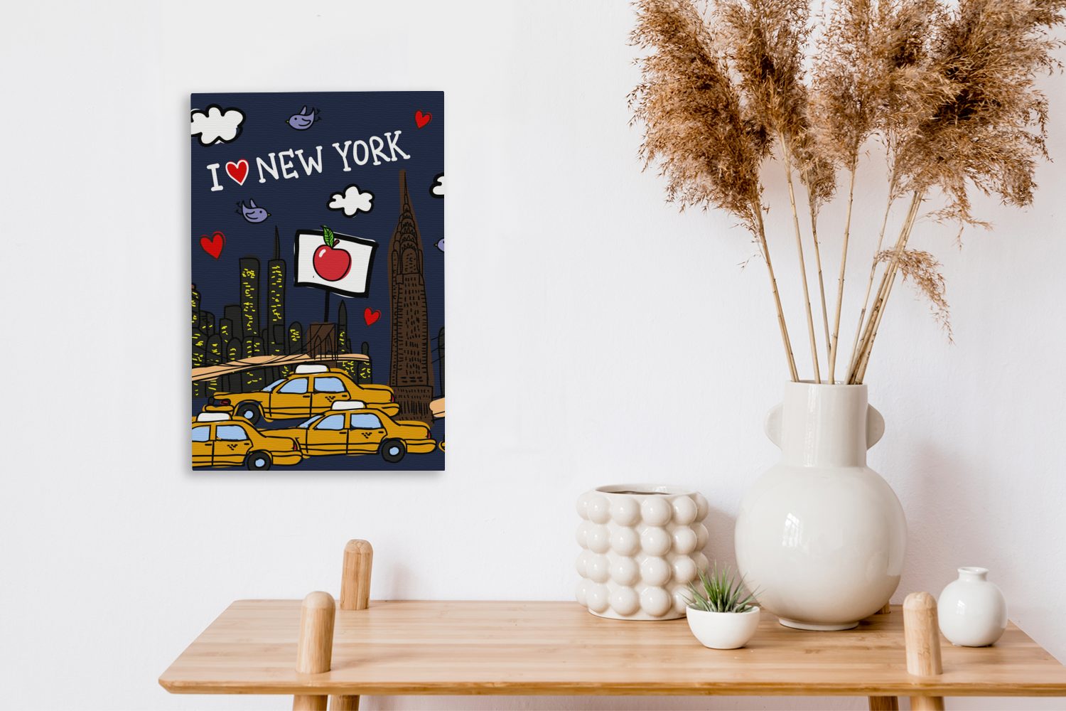 OneMillionCanvasses® Leinwandbild New York cm bespannt 20x30 (1 Nacht - Zackenaufhänger, Zeichnung, inkl. - St), Gemälde, Leinwandbild fertig