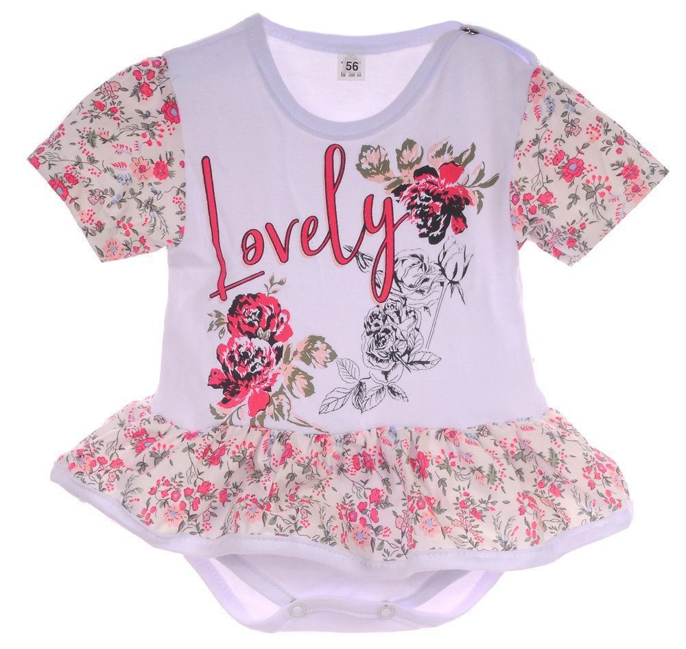Bodykleid Body Kleid Baby Spieler Bodykleidchen in Weiß mit Blumen