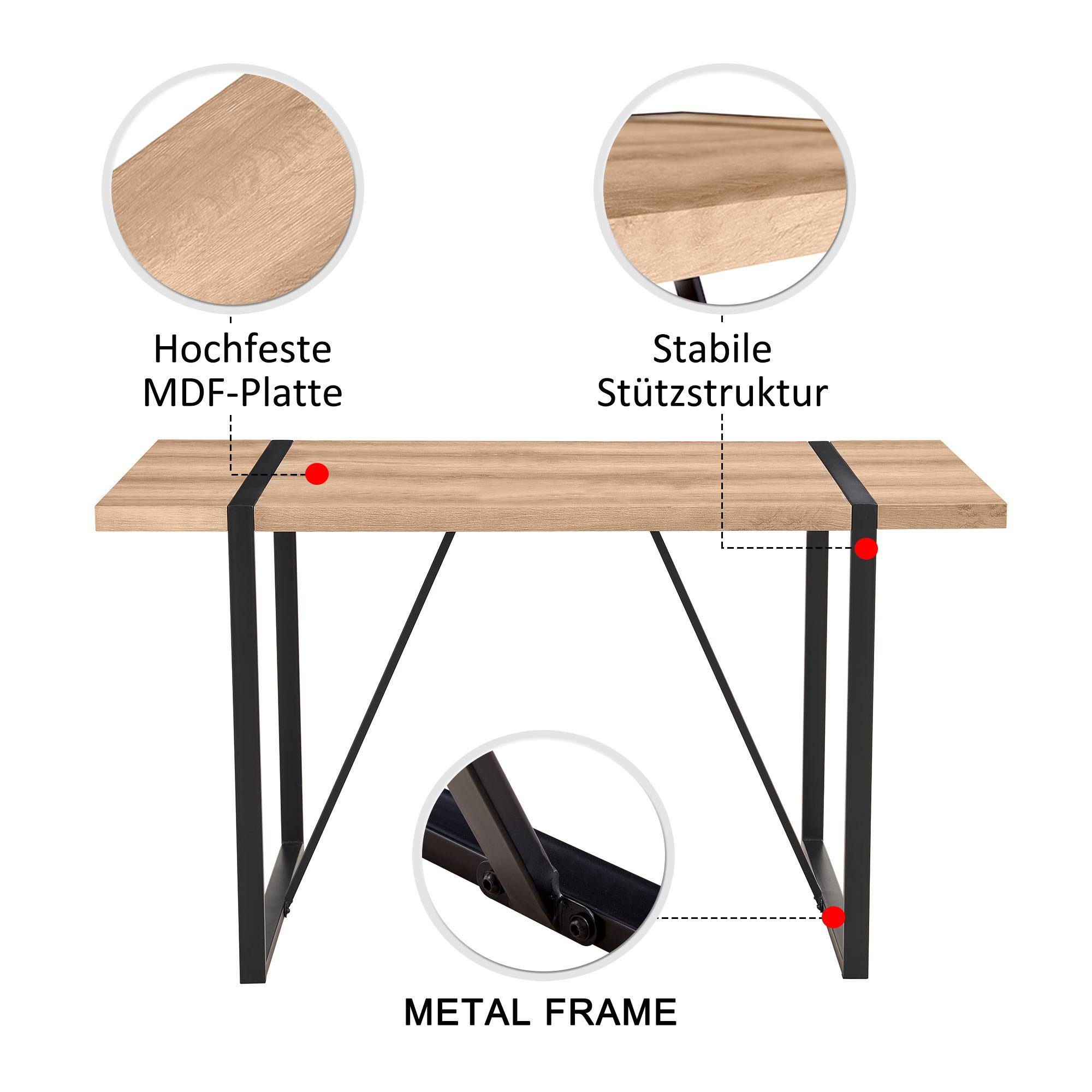 Küchentisch, mit HAUSS Essgruppe Gestell Stabile Esstisch, SPLOE Personen Esstisch Wohnzimmer Metallbeine,Kann 1-tlg., aus Esstisch Rechteckiger Linien), und (Ein strukturierter einfacher schönen mehrere Schöne aufnehmen Metall, Esstisch