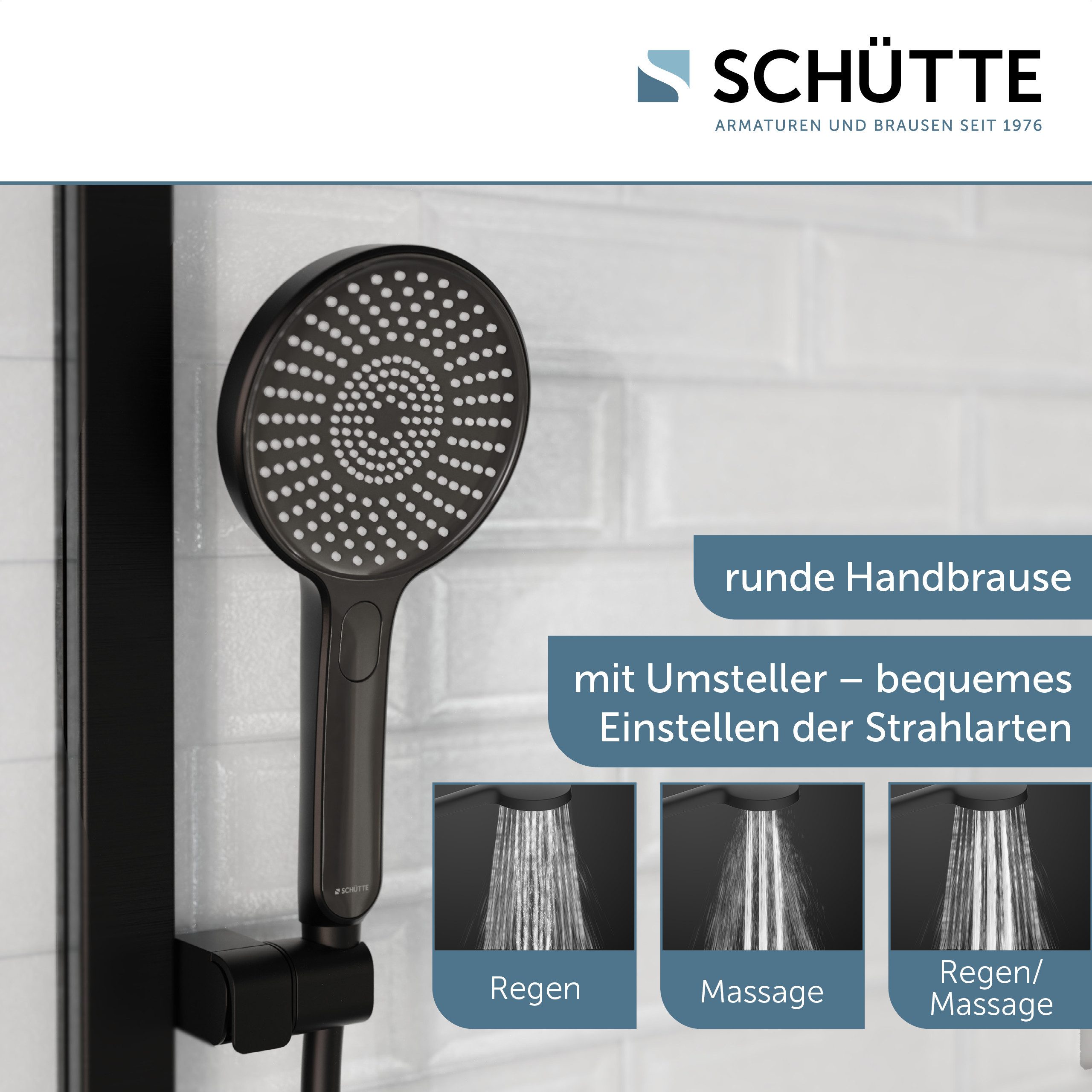 Schütte Stangenbrause-Set KARIBIK, Höhe 78,5 cm, 3 Strahlart(en), Komplett-Set, 4 tlg., höhenverstellbar, mit Antikalk-Beschichtung, wassersparend