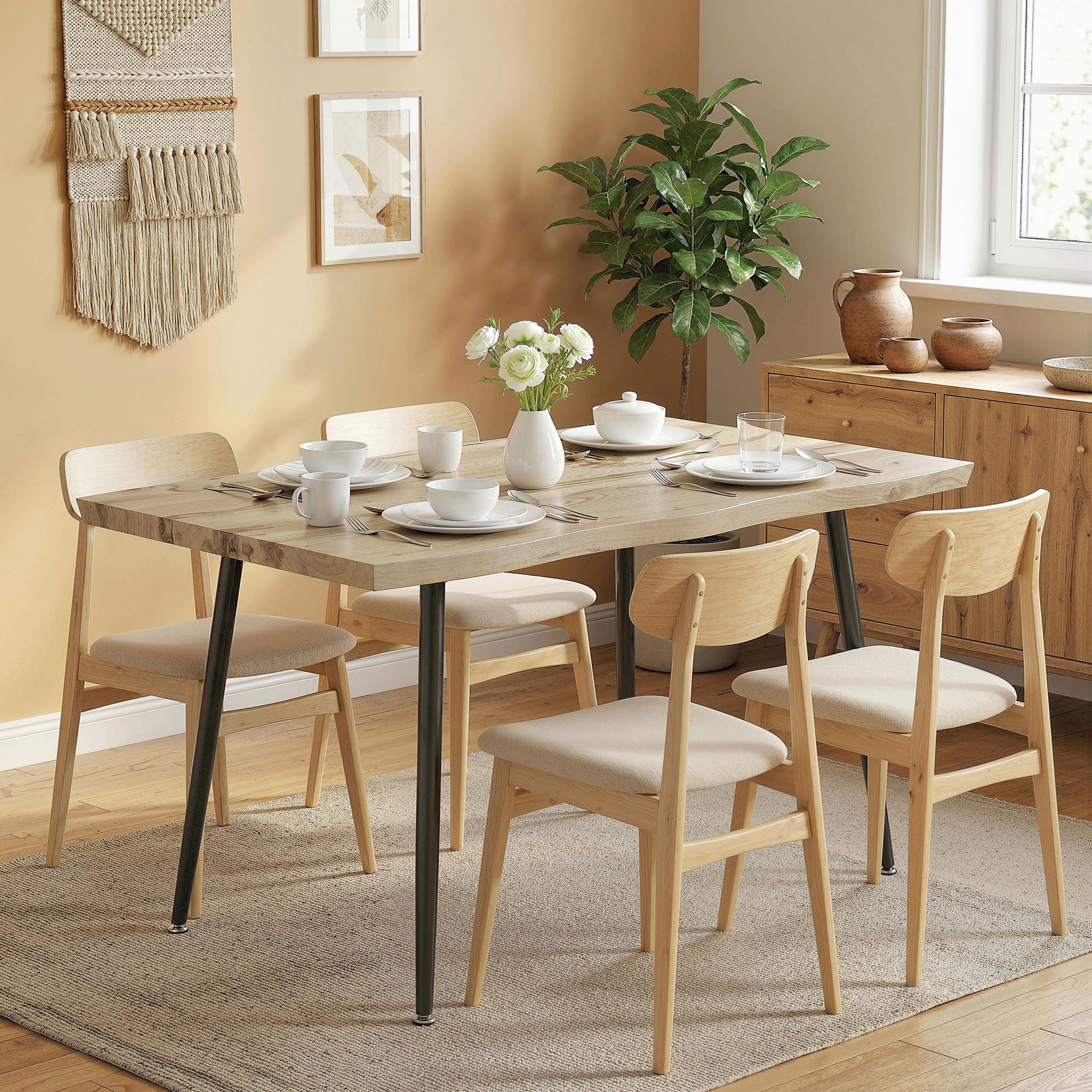 HOMCOM Esstisch für 4 Personen, 110 x 70 cm (Esszimmertisch, 1-St., Küchentisch), für Küche, Esszimmer, Eiche