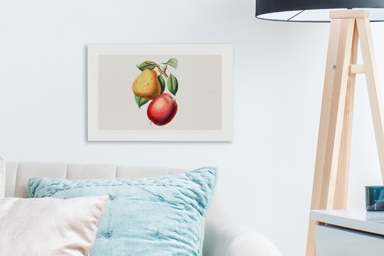 Leinwandbild cm Obst, - Leinwandbilder, Wandbild - OneMillionCanvasses® Apfel Aufhängefertig, 30x20 St), Birne Wanddeko, (1