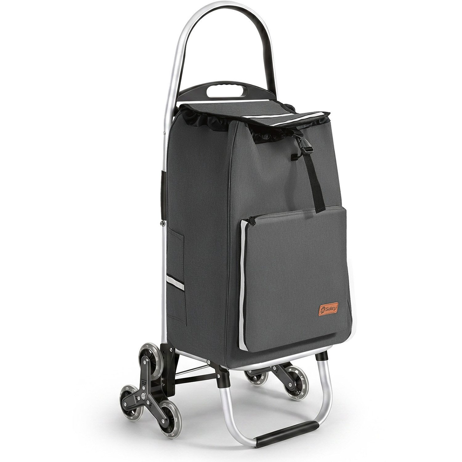 Sekey Einkaufstrolley Aluminium 2-in-1 Faltbar Einkaufstrolley Treppensteiger mit Kühltasche, 50 l zusammenklappbarer Transportwagen Treppensteiger Einkaufswagen