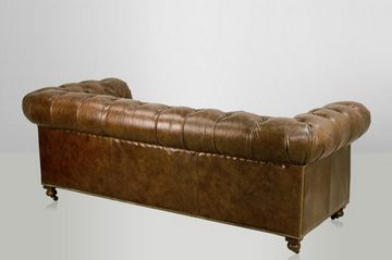 Casa Padrino Chesterfield-Sofa Chesterfield Luxus Echt Leder Sofa 2.5 Seater Vintage Leder von Cigar