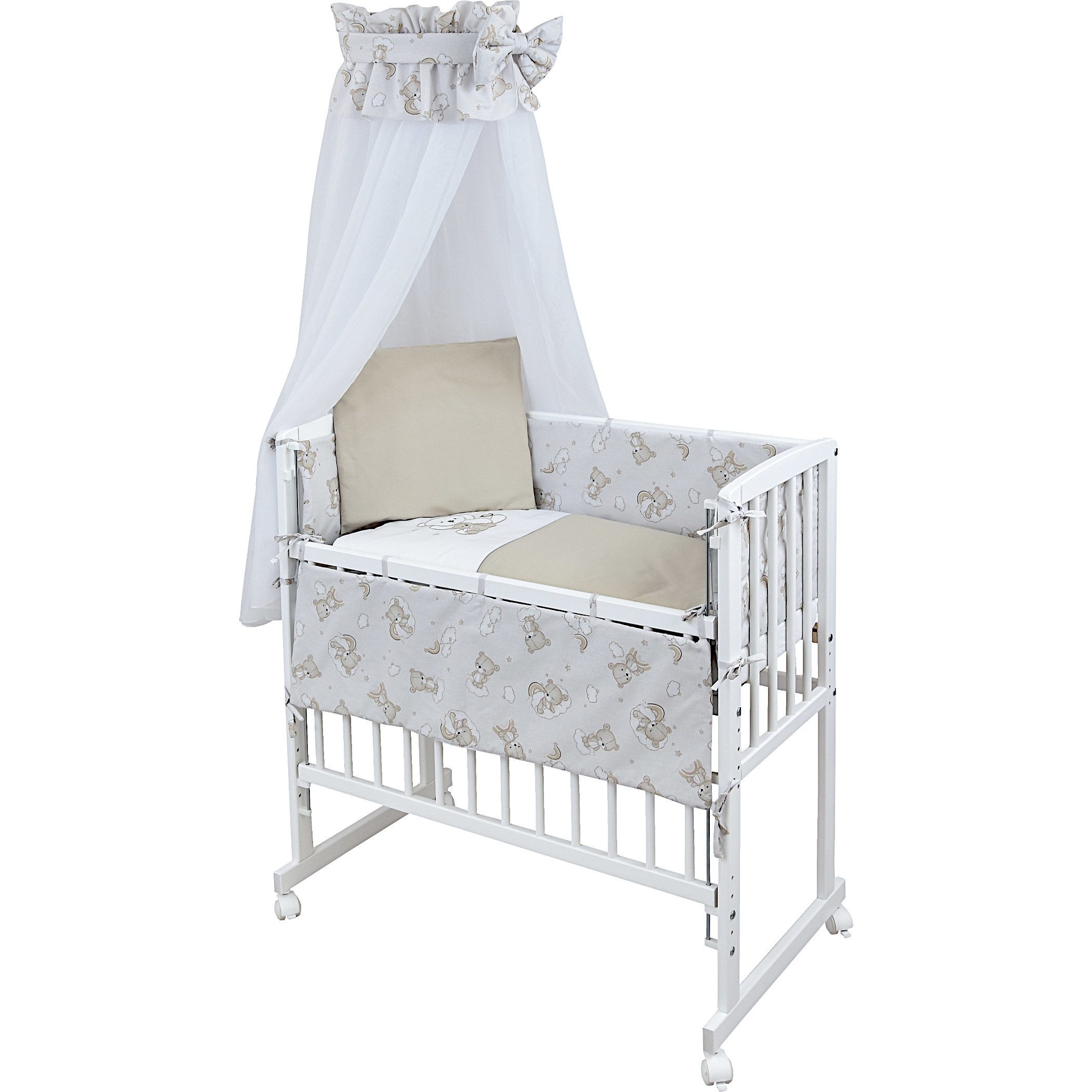 Baby-Delux Beistellbett Babybett Shiny Teddy, Stillbett 90x40 weiß höhenverstellbar, Matratze inkl. komplett Set