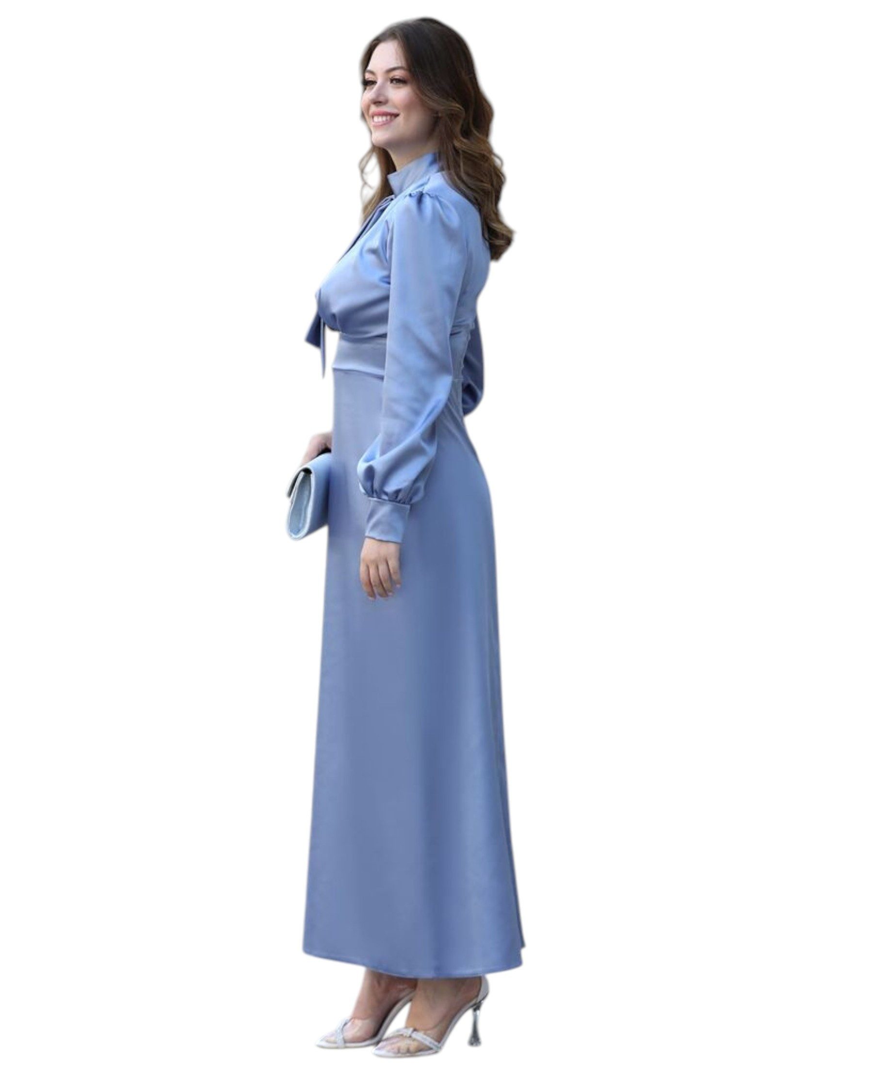 fashionshowcase Abendkleid Elegantes langärmliges Damen Maxikleid aus Satin - Modest Fashion