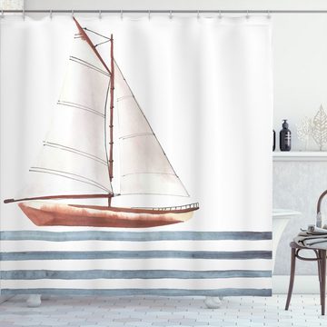 Abakuhaus Duschvorhang Moderner Digitaldruck mit 12 Haken auf Stoff Wasser Resistent Breite 175 cm, Höhe 180 cm, Nautisch Thema Segeln Boot Wellen