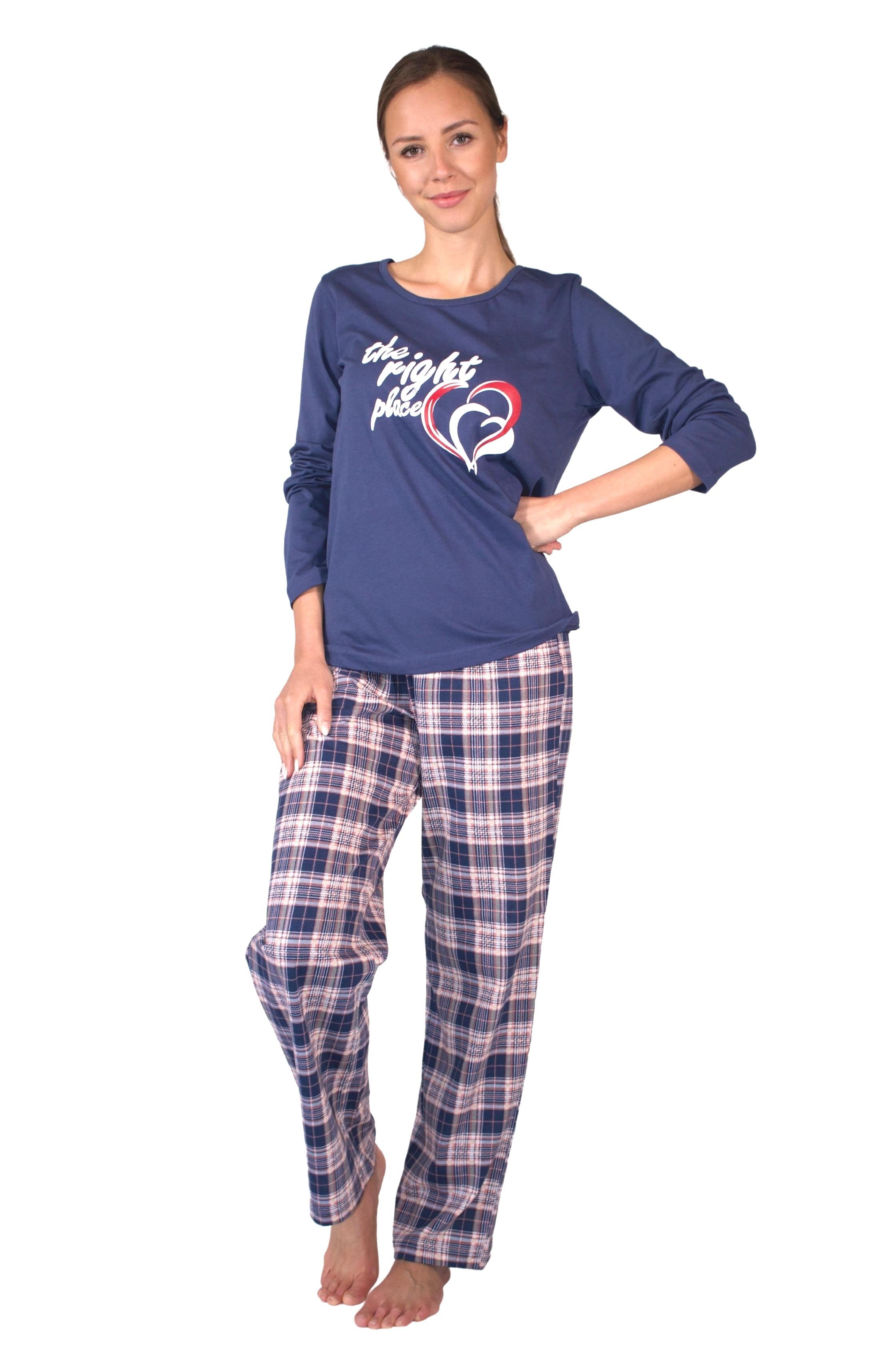 Consult-Tex Pyjama Damen Pyjama, Schlafanzug DW600 (Spar-Set, 2 tlg., 1 Set) aus reiner Baumwolle-Jersey dunkelblau