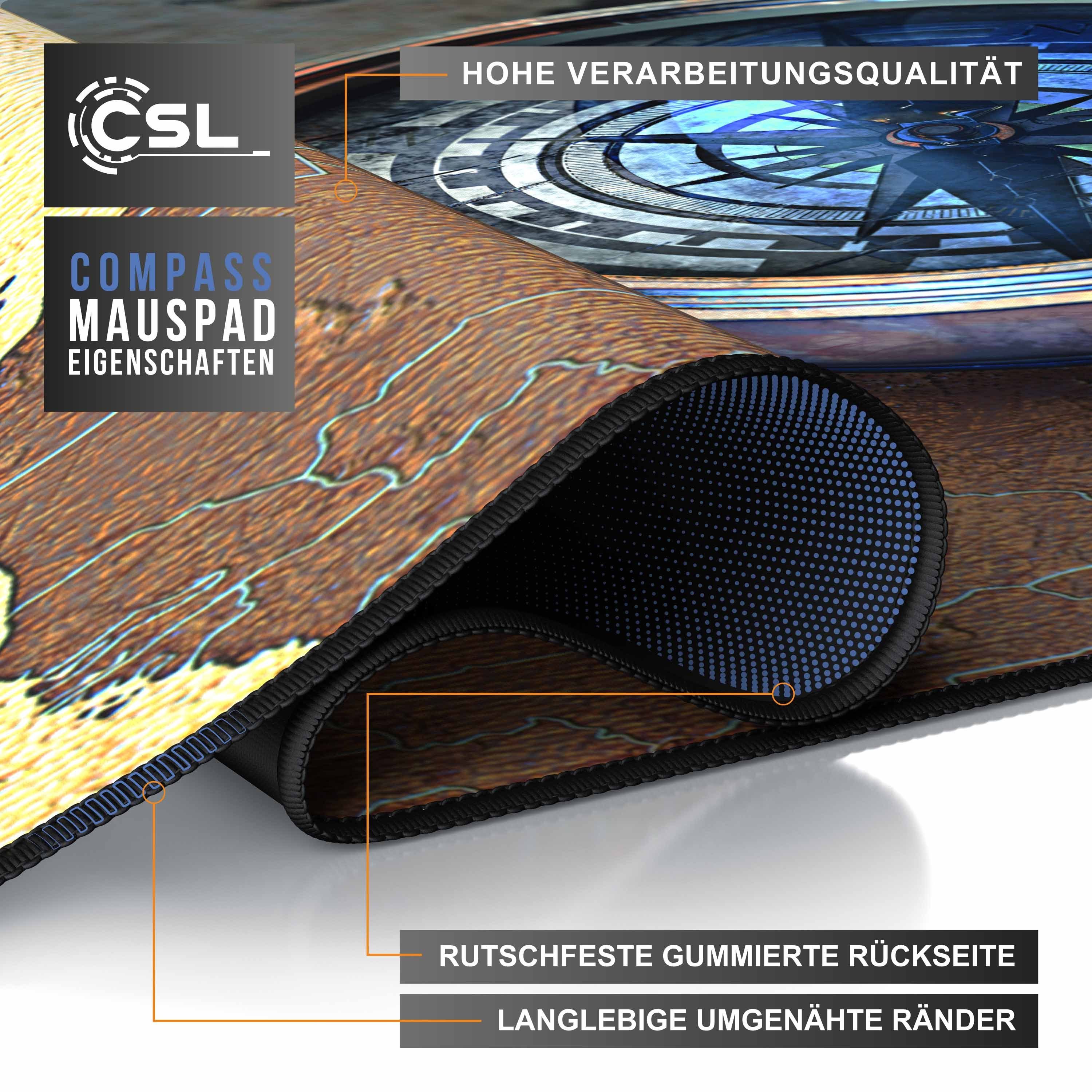 CSL Gaming Mauspad XXL Speed Mousepad 900 x 400 x 3 mm, große Tischunterlage (1-St), rutschfest, abwaschbar, Geschwindigkeit & Präzision, Compass – Bild 4 von 5