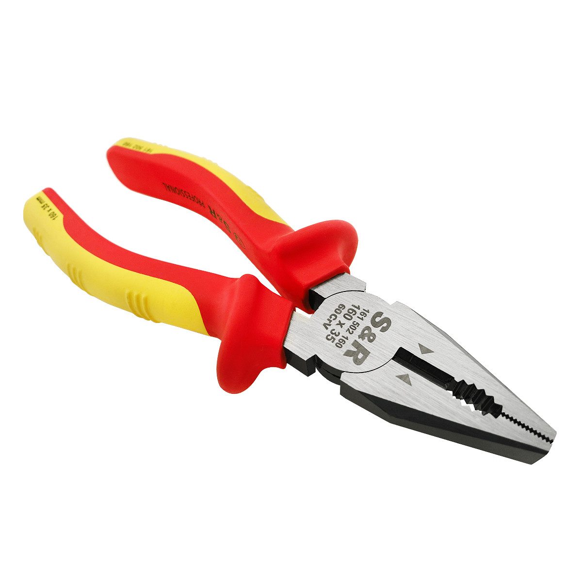 S&R Kombizange VDE-geprüfte Universalzange 160mm aus Chrom-Vanadium HRC 58-65, 1-tlg., phosphatiert, Backen 35 mm, VDE-geprüft 1000V