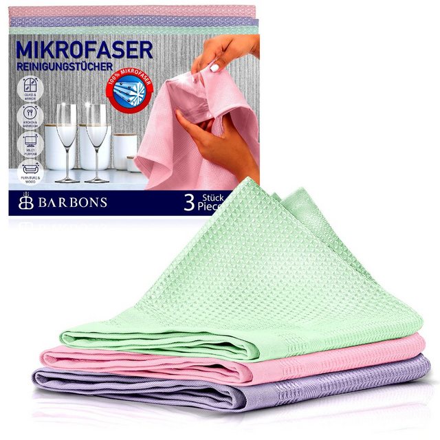 BARBONS Mikrofasertücher Geschirrtücher Allzwecktücher Fenstertücher Mikrofasertuch (100% Mikrofaser, 60×40 cm, 1 Packung, 3-tlg., Allzwecktücher, Streifenfrei, Staubfrei Auto)