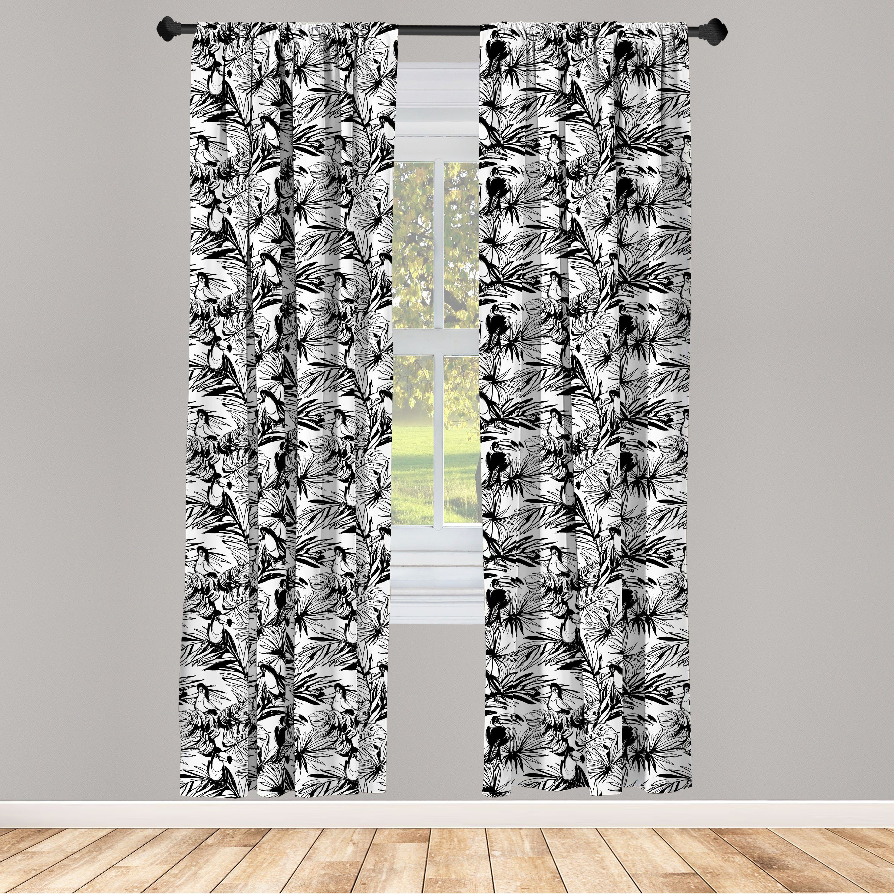Gardine Vorhang für Wohnzimmer Schlafzimmer Dekor, Abakuhaus, Microfaser, Exotisch Flüchtige Palmblätter Tukane
