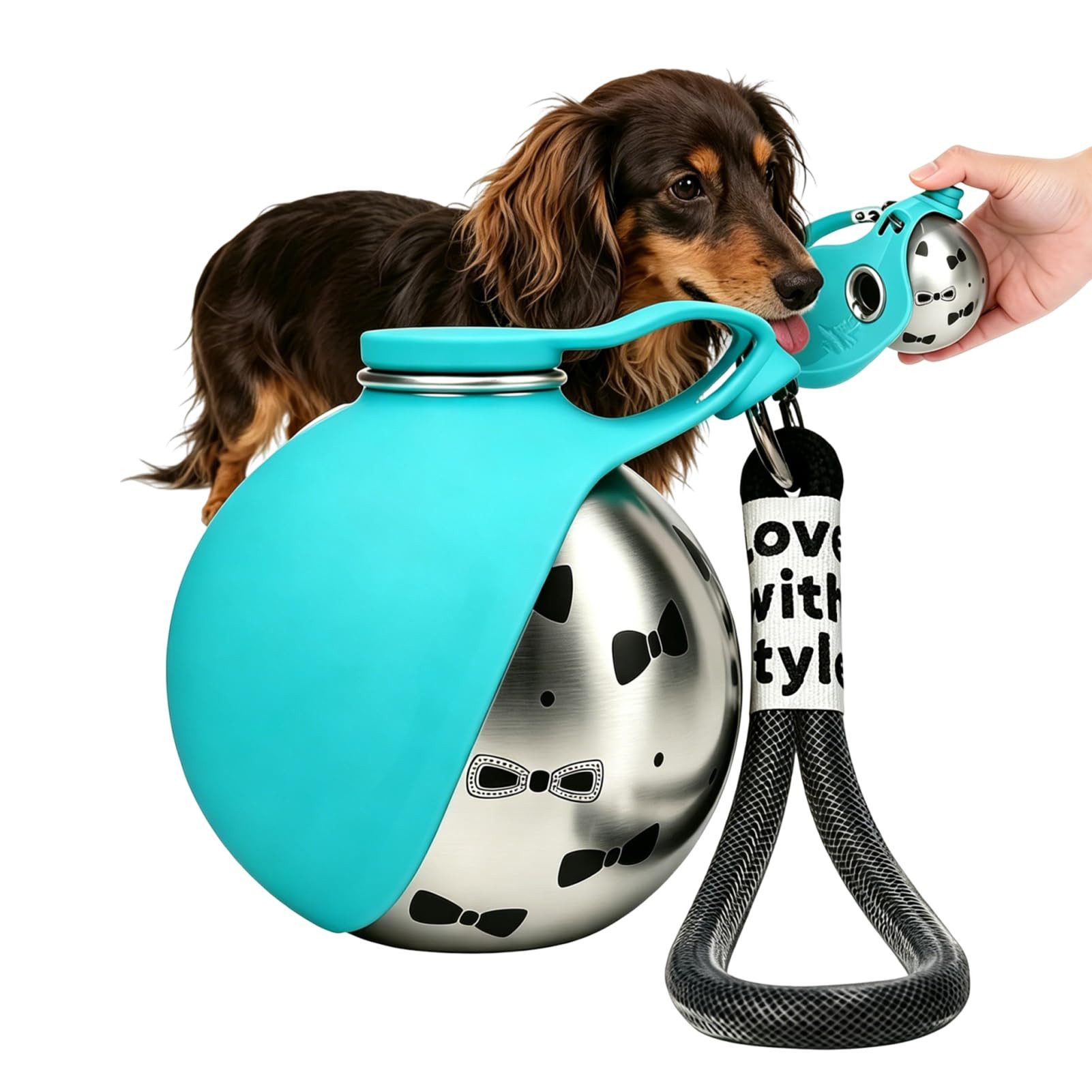 FOUORTUNATE-BEE Reisenapf 285 ml Edelstahl Hunde Trinkflasche für Unterwegs, mit Faltbarem Silikonnapf für Spaziergänge, Wanderungen & Reisen