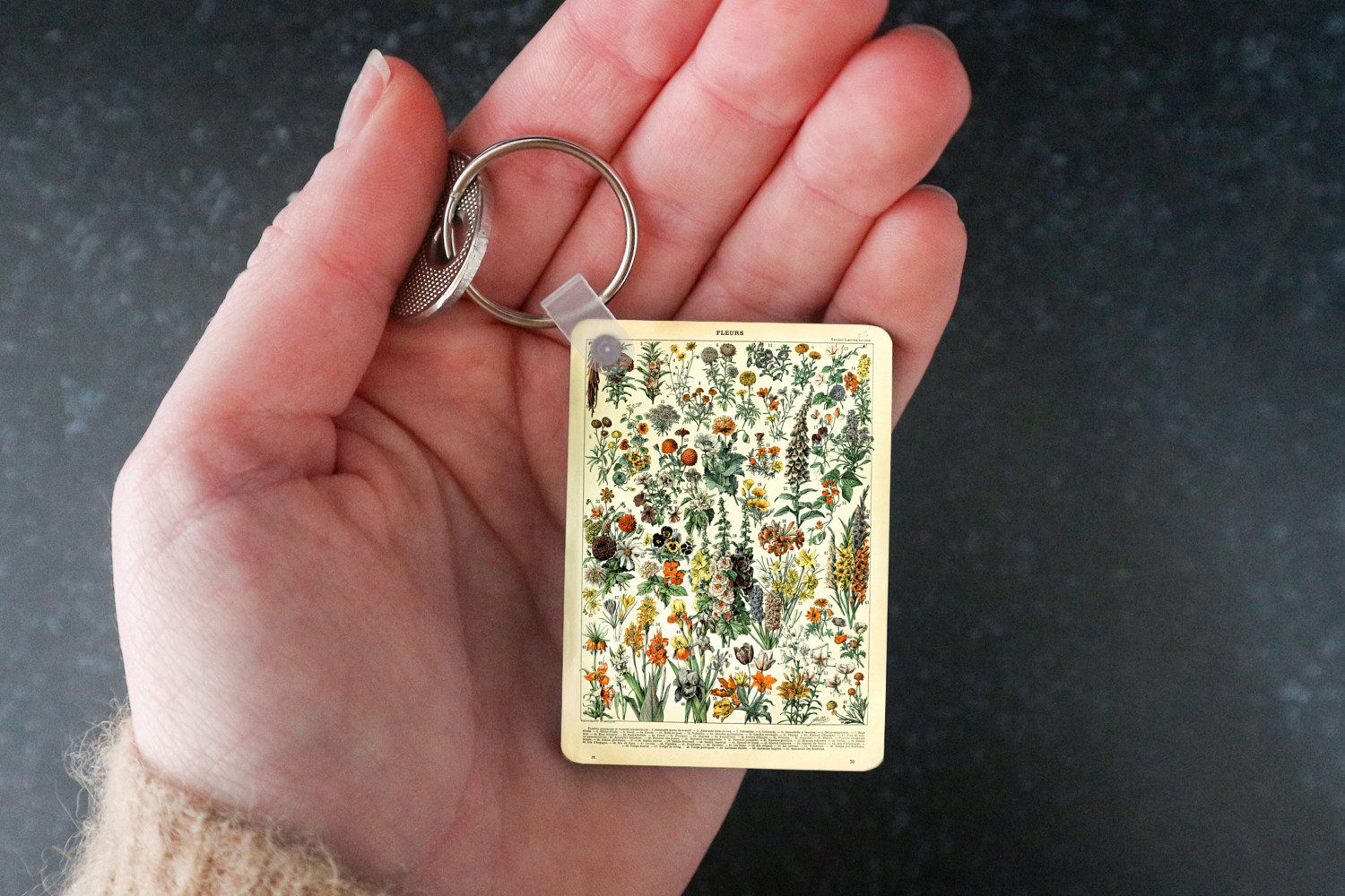 MuchoWow Schlüsselanhänger Blumen - Pflanzen - Vintage - Adolphe Millot - Kunst, Rechteckig mit Schlüsselring, Autoanhänger, Taschenanhänger, 4x6 cm