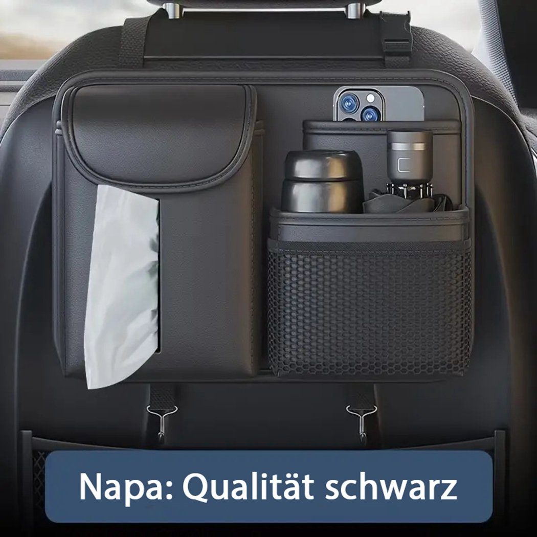 TUABUR Auto-Rückenlehnentasche Leder-Aufbewahrungstasche für Autositzlehne, Auto-Aufbewahrungsbox Schwarz