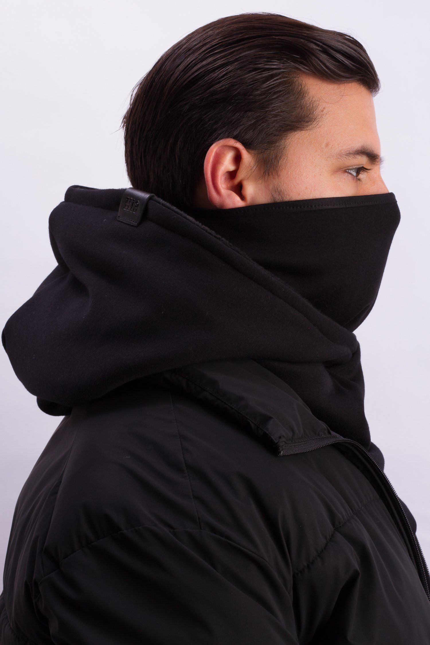 Schal Hooded mit Manufaktur13 Out Kapuzenschal, Black integriertem Alpenfleece, Windbreaker Loop - Schal aus