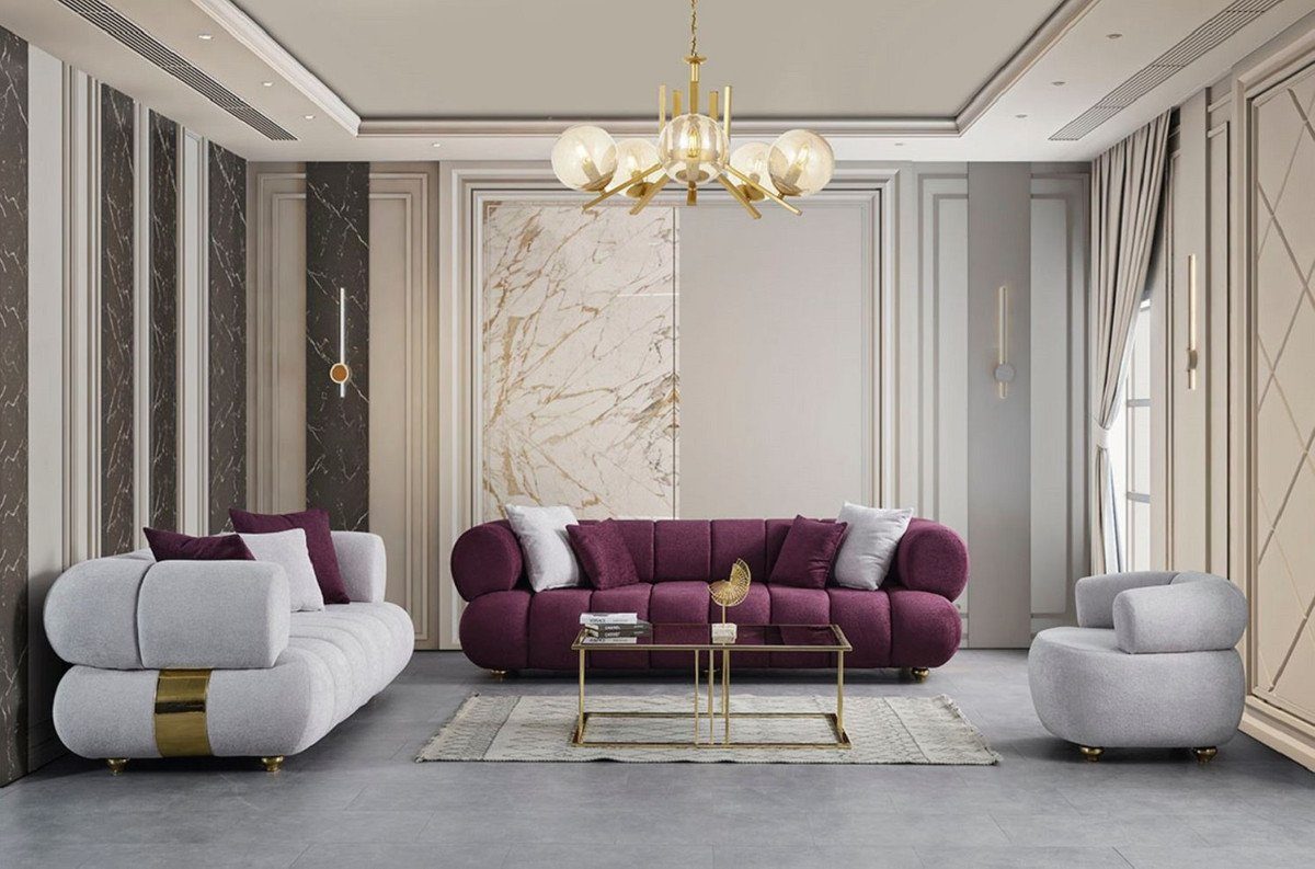 3-Sitzer Wohnzimmer - Möbel Kollektion Moderne / - 3er Grau Gold Padrino Wohnzimmer Sofa Sofa Casa Modernes Luxus Luxus -