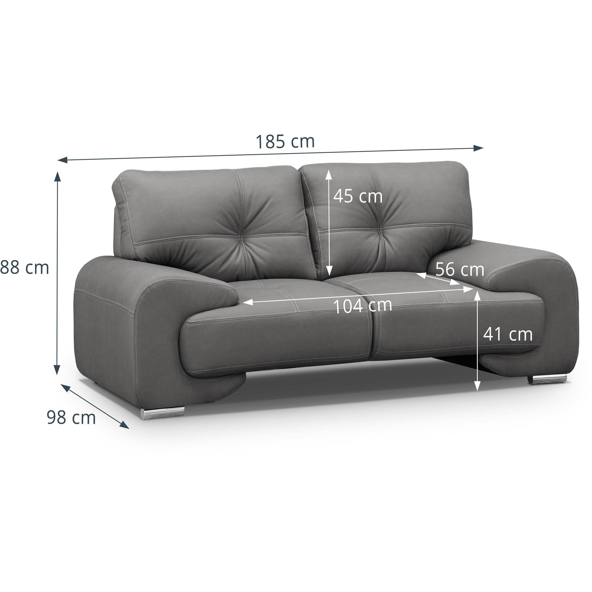 Beautysofa Polstergarnitur Maxime lux, (vega + dekorativen modernes bequemer Dreisitzer Stil), Wellenfedern, mit Sitz aus Zweisitzer im Nähten Kunstleder, mit Couchgarnitur 88) Grau + (Sessel und