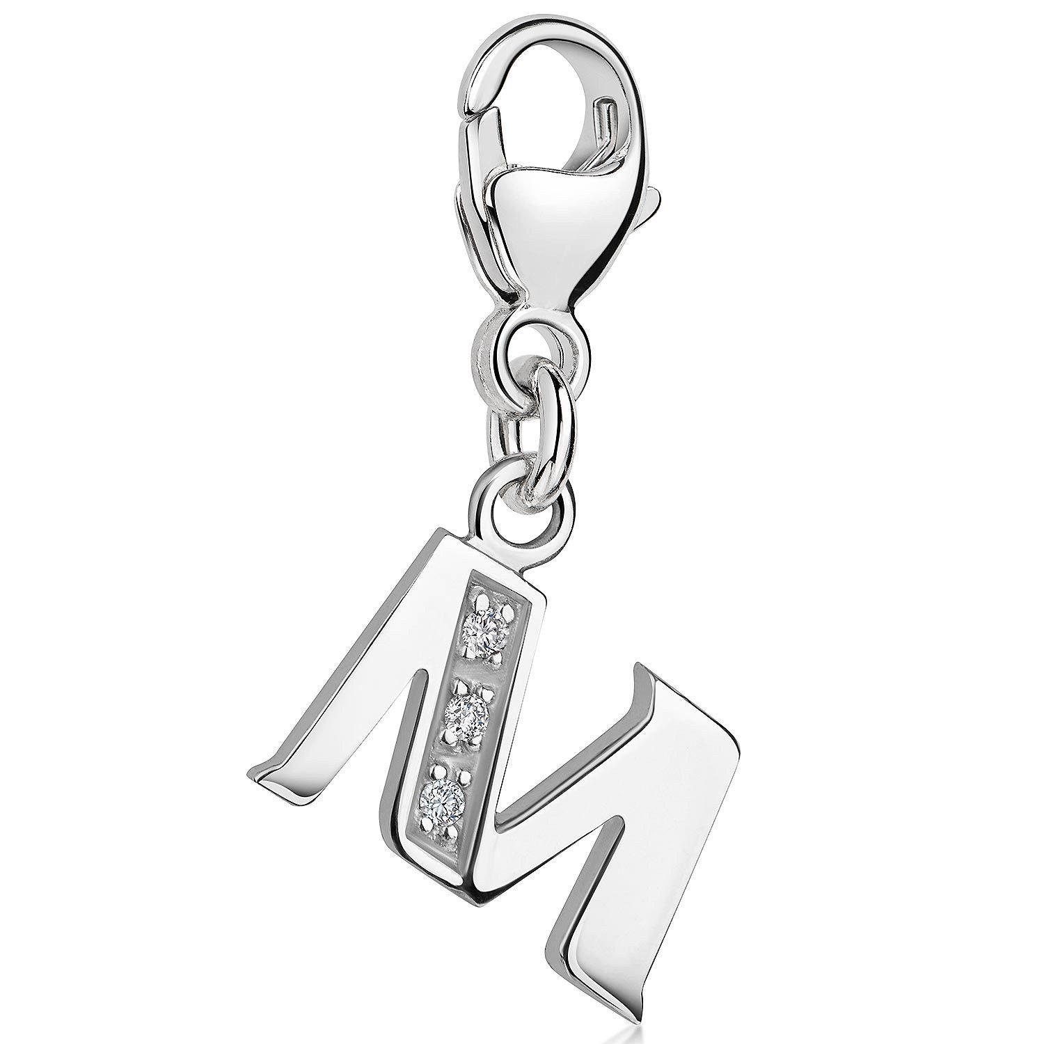 Charm Buchstabe Silber Anhänger Buchstabe " M " Alphabet Zirkonia C63