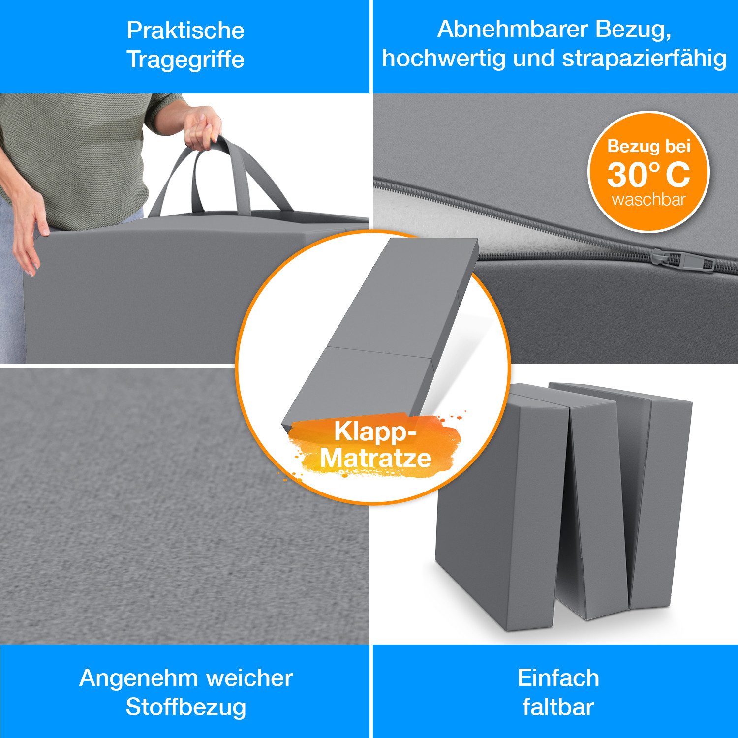 Klappmatratze Spar-Set inkl. Husse & Transporttasche, ELONEO, 15 cm hoch, versch. Größen & Farben – Bild 5 von 5