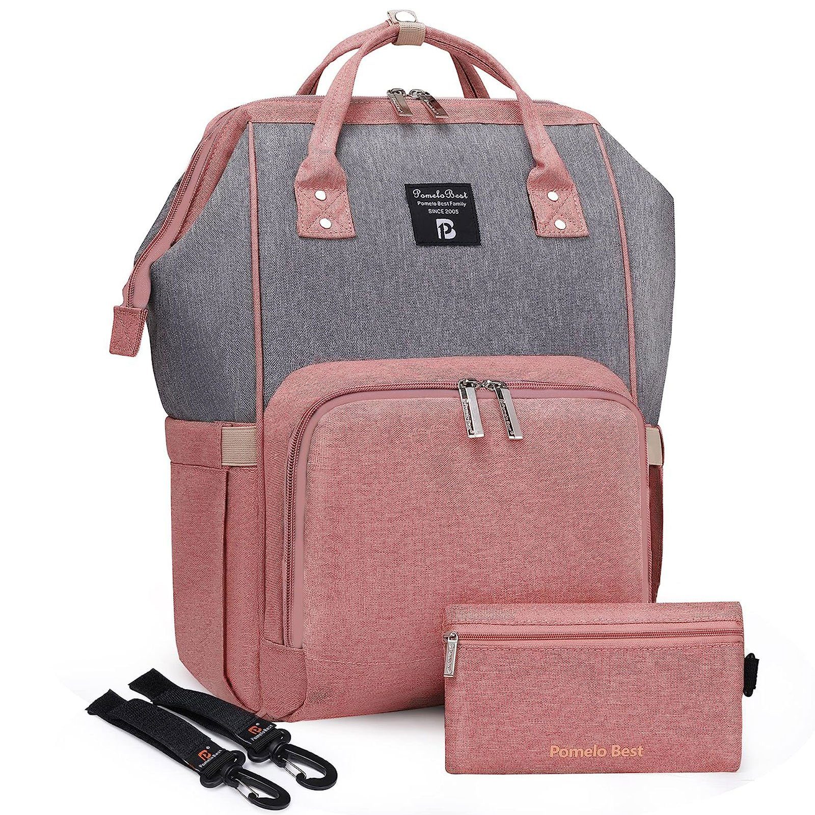 REDOM Wickelrucksack Wickeltasche Rucksack Baby Multifunktions-Babytaschen wasserabweisend (Windeln Babyflasche Milchfläsche Rucksack Tasche mit Flaschenhalter, Multifunktional, Babytasche, Wickelrucksack, für Mama und Papa unterwegs), mit tragbarer mobiler Wickelauflage Schnullerhalter Kinderwagengurte Pink+Grau