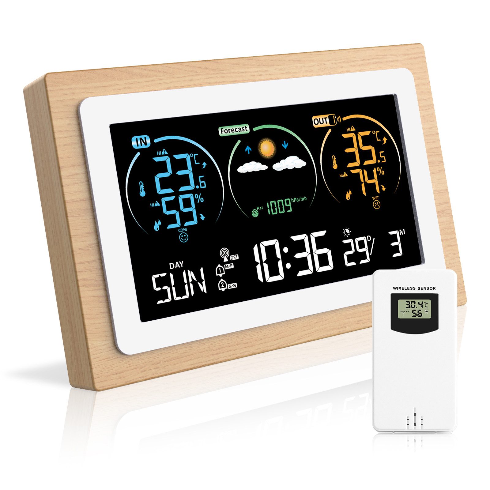 AeroAxis mit Farbdisplay, Funk, inkl. Außensensor, Wettervorhersage-Piktogramm Wetterstation