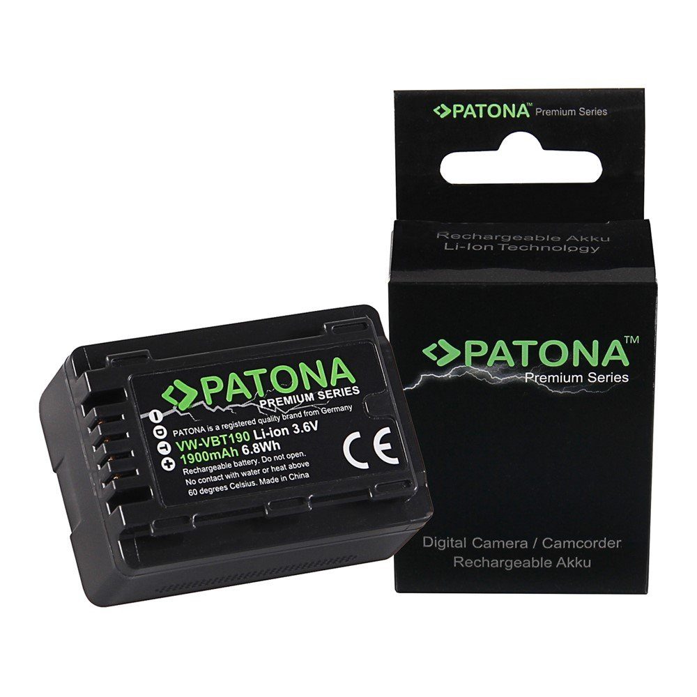 Patona Akku für Panasonic VW-VBT190 Kamera-Akku Ersatzakku 1900 mAh (3,6 V, 1 St), VBT190EK HC-V757 V777 VX878 WX979 WX878 T71 T76 TM90