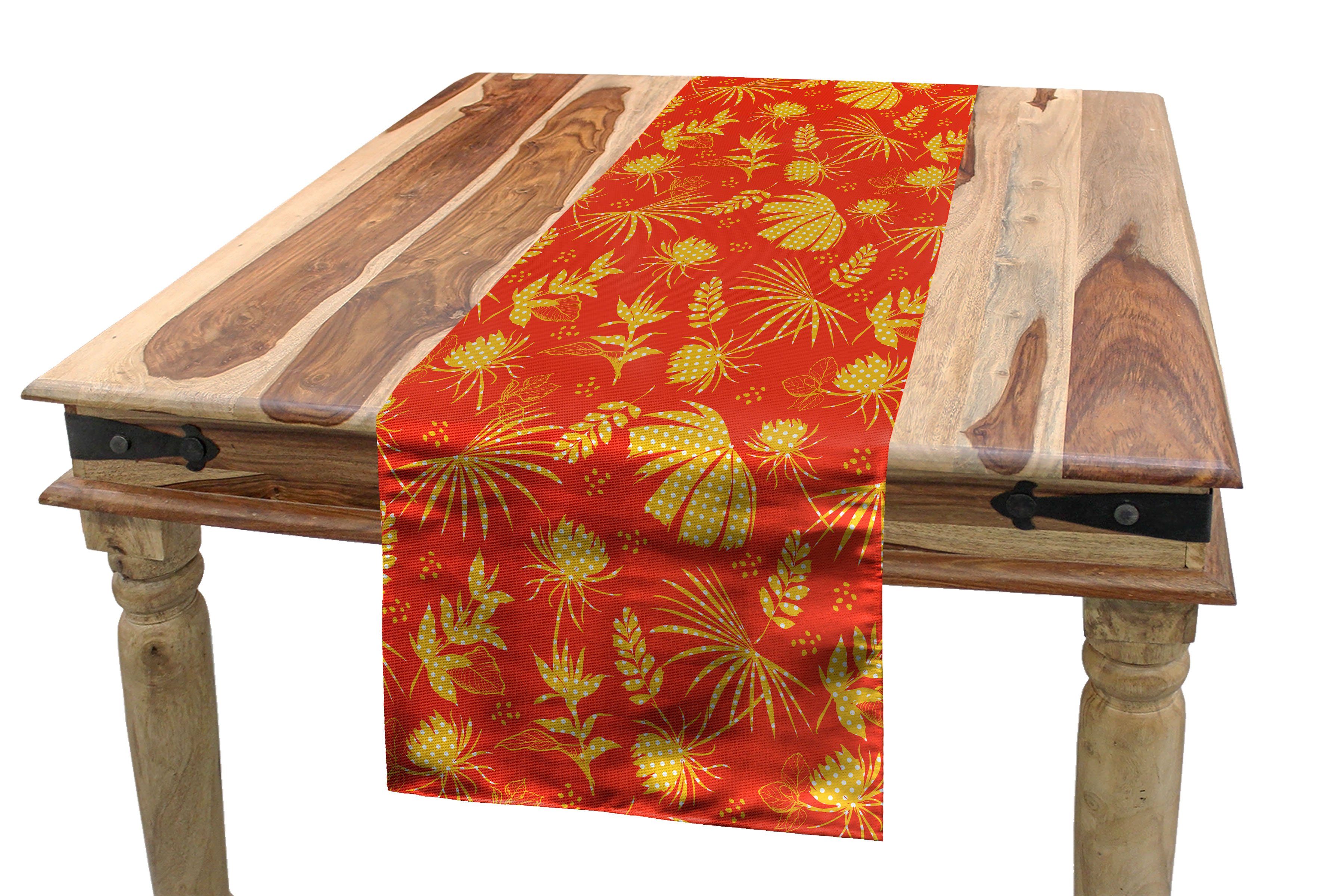 Tischläufer Tropische Floral Küche Tischläufer, Abakuhaus Gepunktete Rechteckiger Esszimmer Dekorativer Blätter Retro