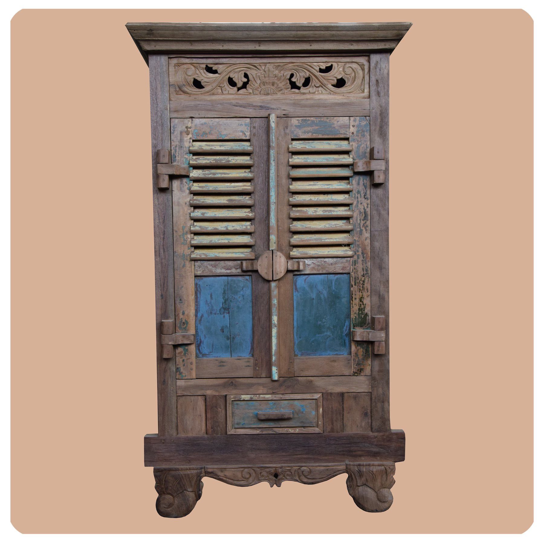 SIMANDRA Hochschrank Ubud (1-St) gefertigt aus Recycling-Altholz, 100% massive Bauweise