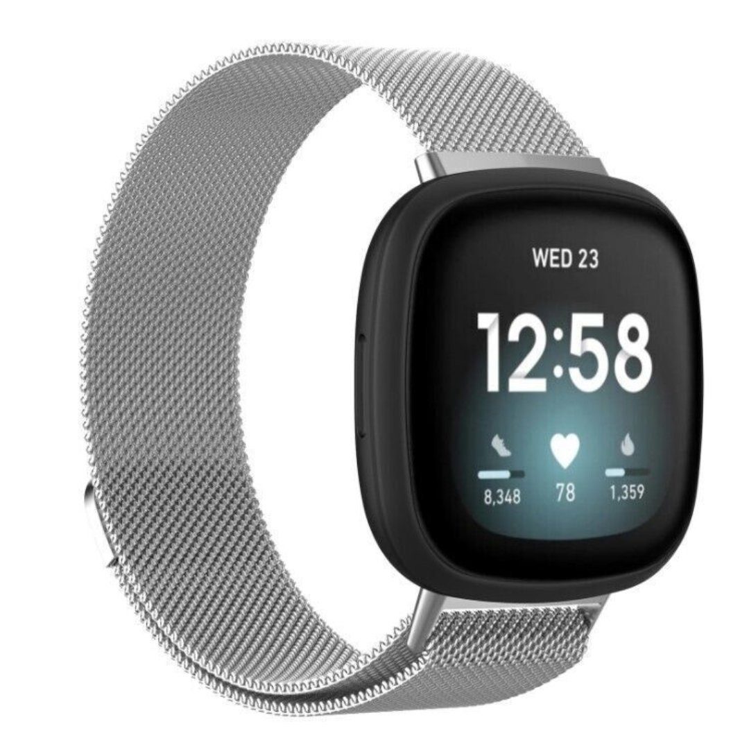 SmartUP Uhrenarmband Uhrenarmband für Fitbit stufenlos Edelstahl verstellbar Silber Atmungsaktiv, zeitloses Design, Versa 4 Milanese, Magnetisches