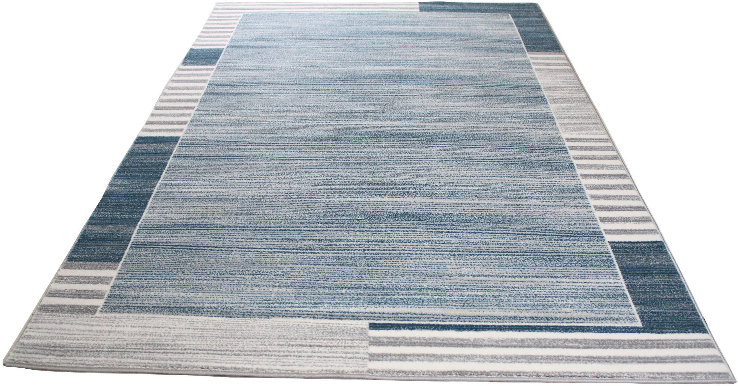 Teppich Madita, my home, rechteckig, Höhe: 24 mm, mit Bordüre, modern, geeignet für Fußbodenheizung blau