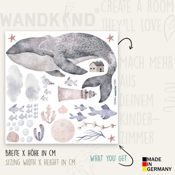 WANDKIND Wandtattoo Wal V402 mit Fischen, wieder ablösbar