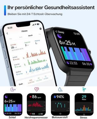 Aeac Smartwatch (1,8 Zoll, Android, iOS), mit Telefonfunktion, Herzfrequenz SpO2 Schlafmonitor, IP68 Wasserdicht
