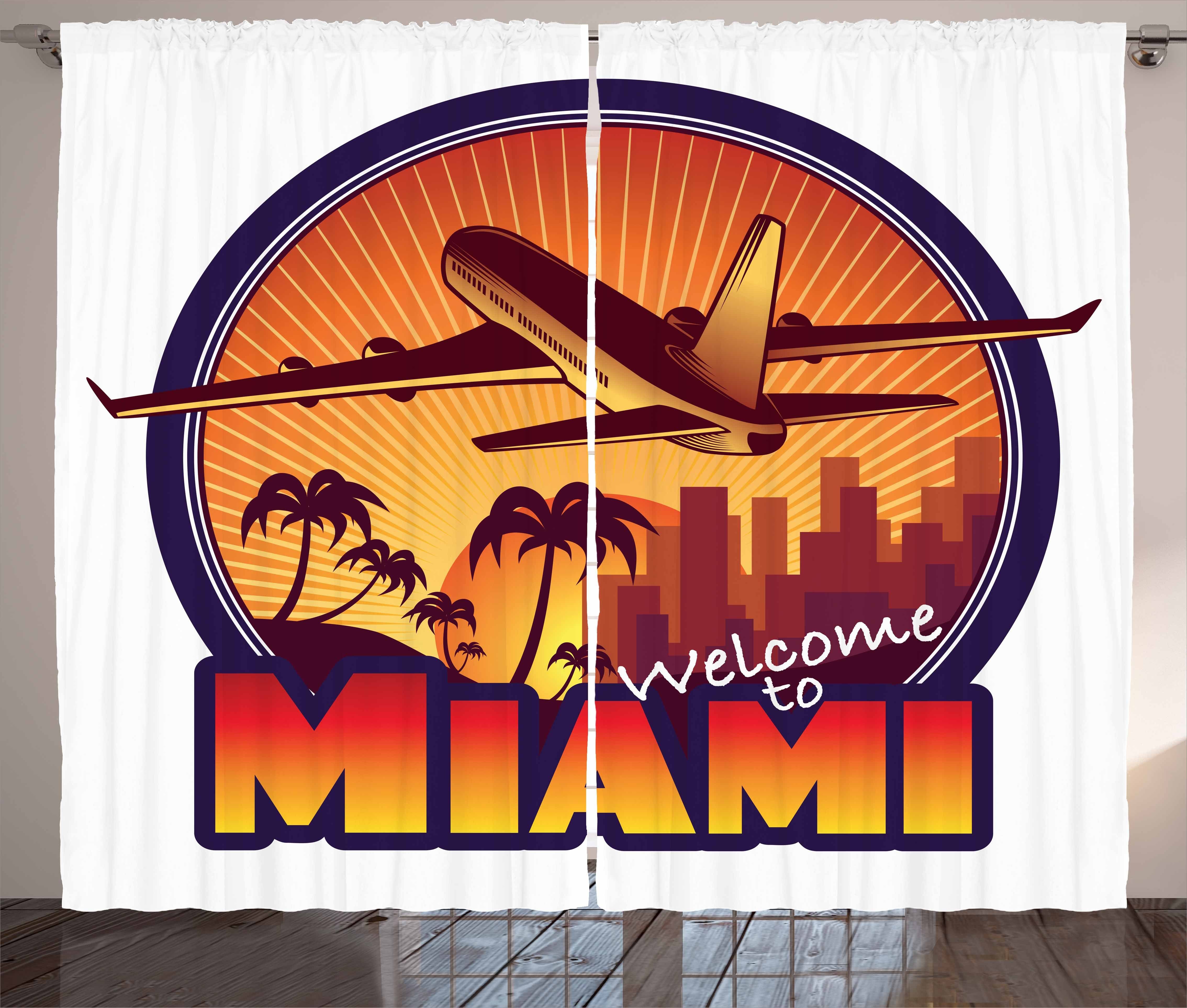 Grafik Willkommen mit Schlaufen Gardine Florida Vorhang Abakuhaus, Kräuselband und Haken, Schlafzimmer Miami