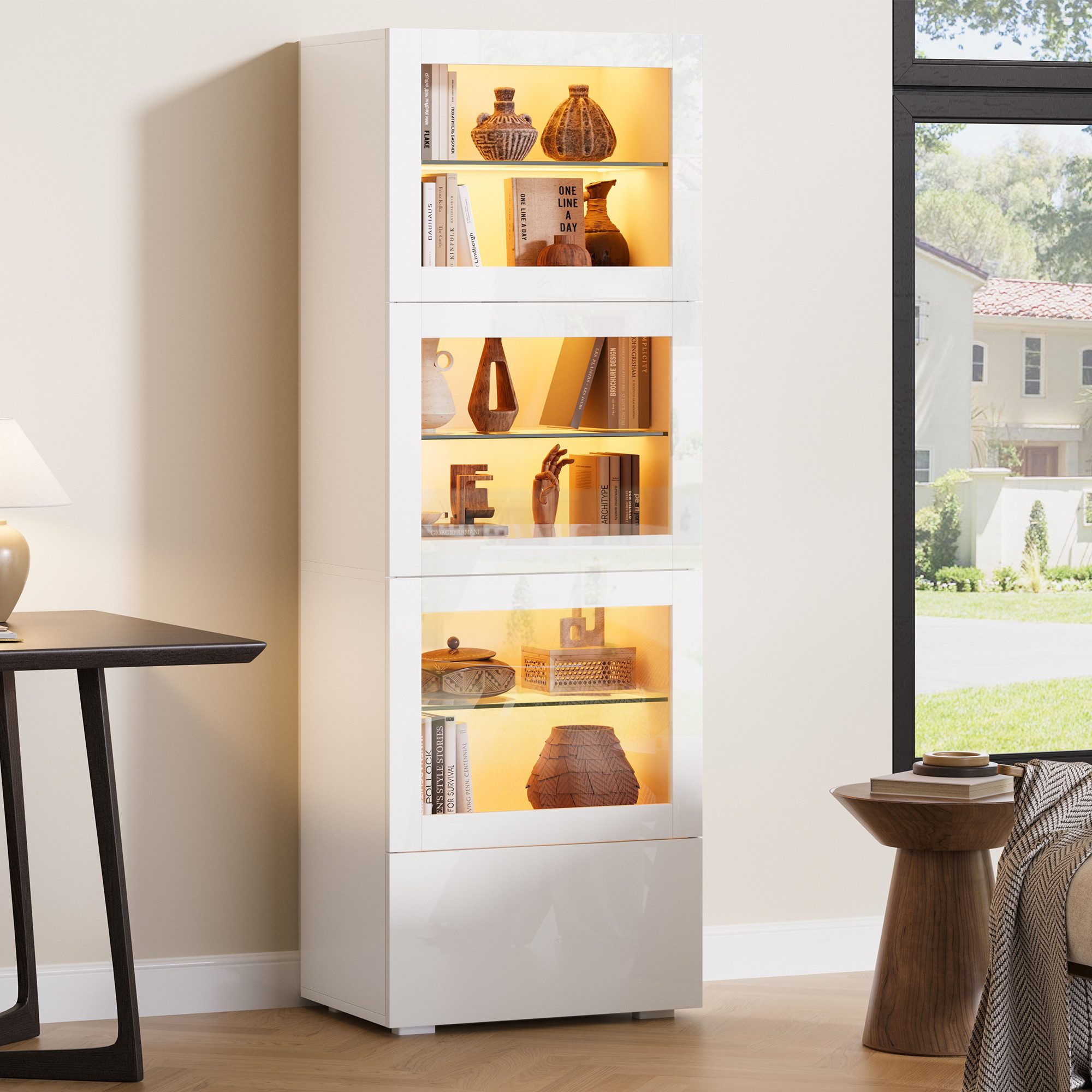 Merax Vitrine schmal Standvitrine mit LED-Beleuchtung günstig online kaufen