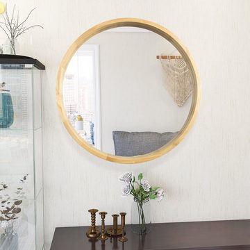 SOFTWEARY Badspiegel Spiegel mit Holzrahmen, Wandspiegel, rund, Ø 76.5 cm