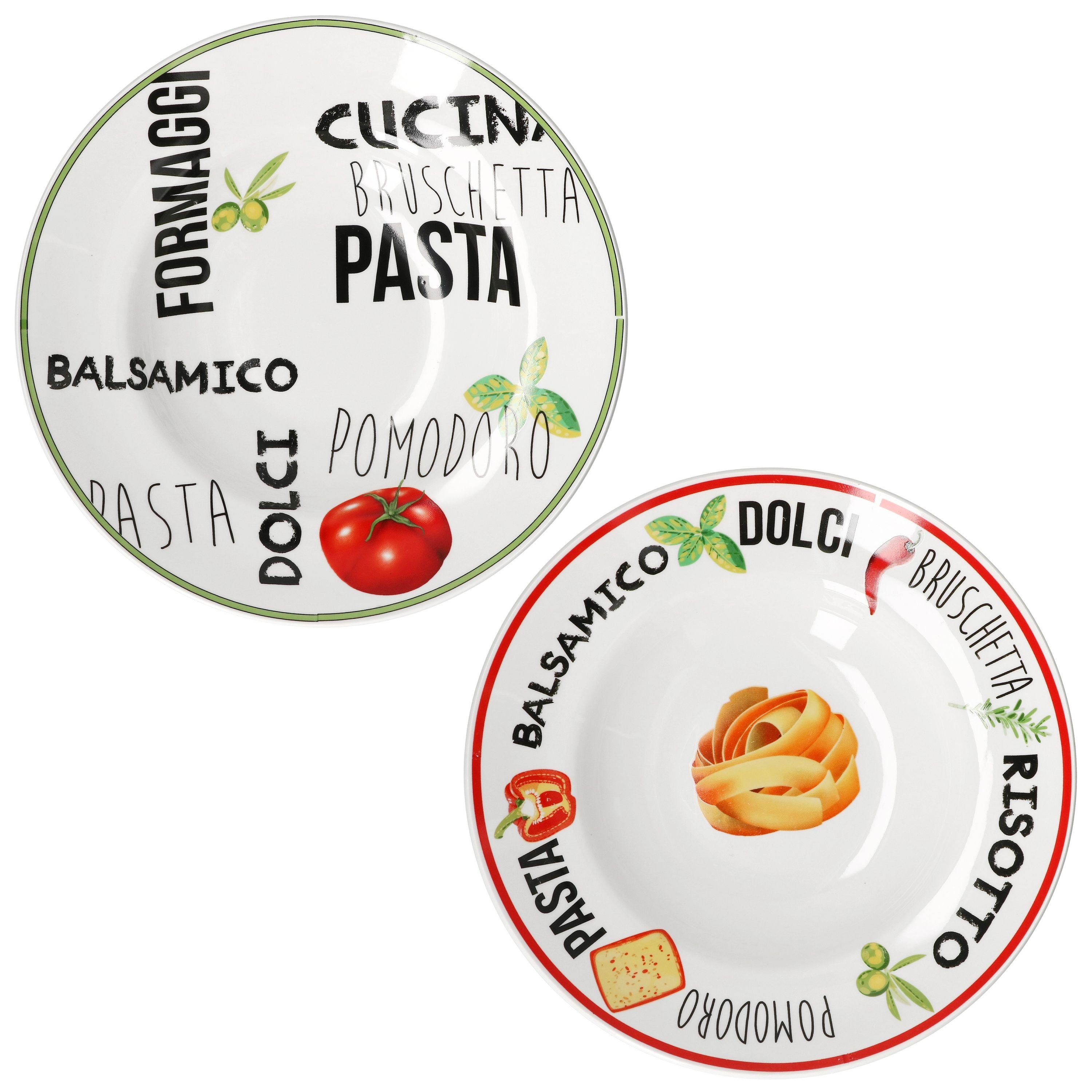 MamboCat Pizzateller 2er Set Pastateller mit Dekor 1x Grün & 1x Rot 26,5cm - 27020606