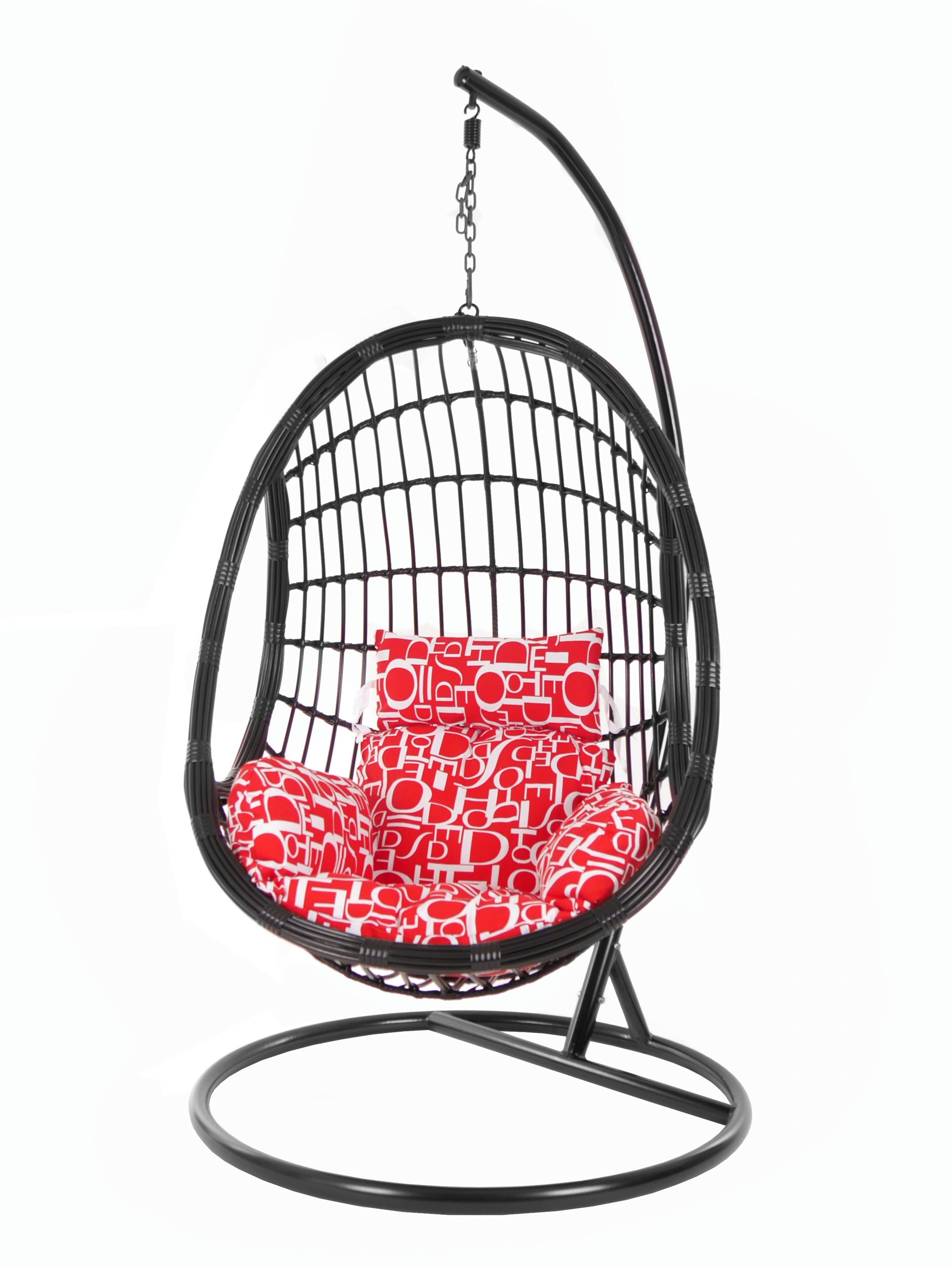 und Muster black, Chair, red Schwebesessel, mit Loungemöbel, buchstabenmuster Hängesessel Hängesessel (3100 PALMANOVA Gestell Kissen, KIDEO Swing letter) Schwarz,