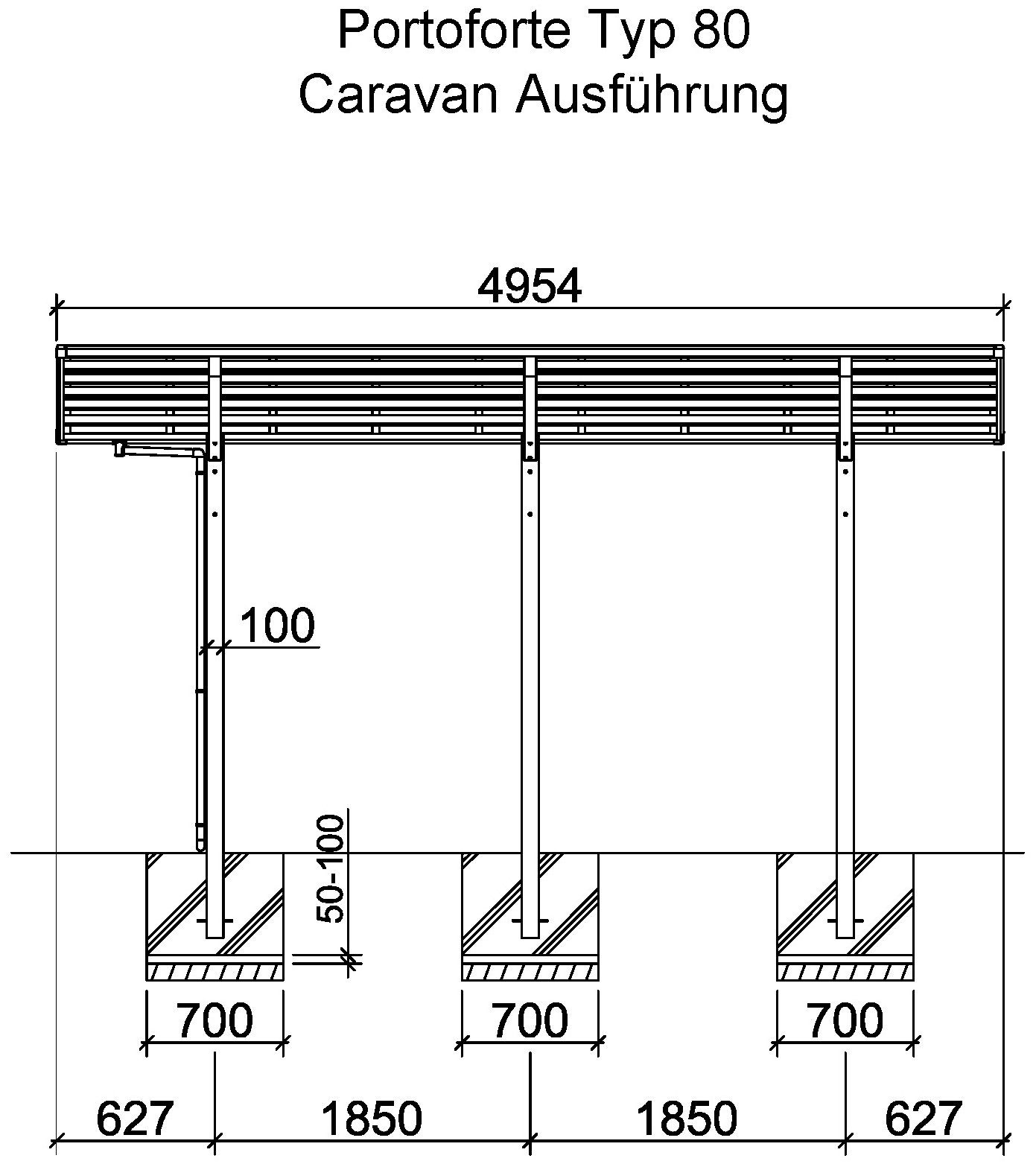 Caravan BxT: Aluminium Ximax 270x495 Portoforte Typ cm 290 Einfahrtshöhe, Standard-schwarz, Einzelcarport 80 cm,