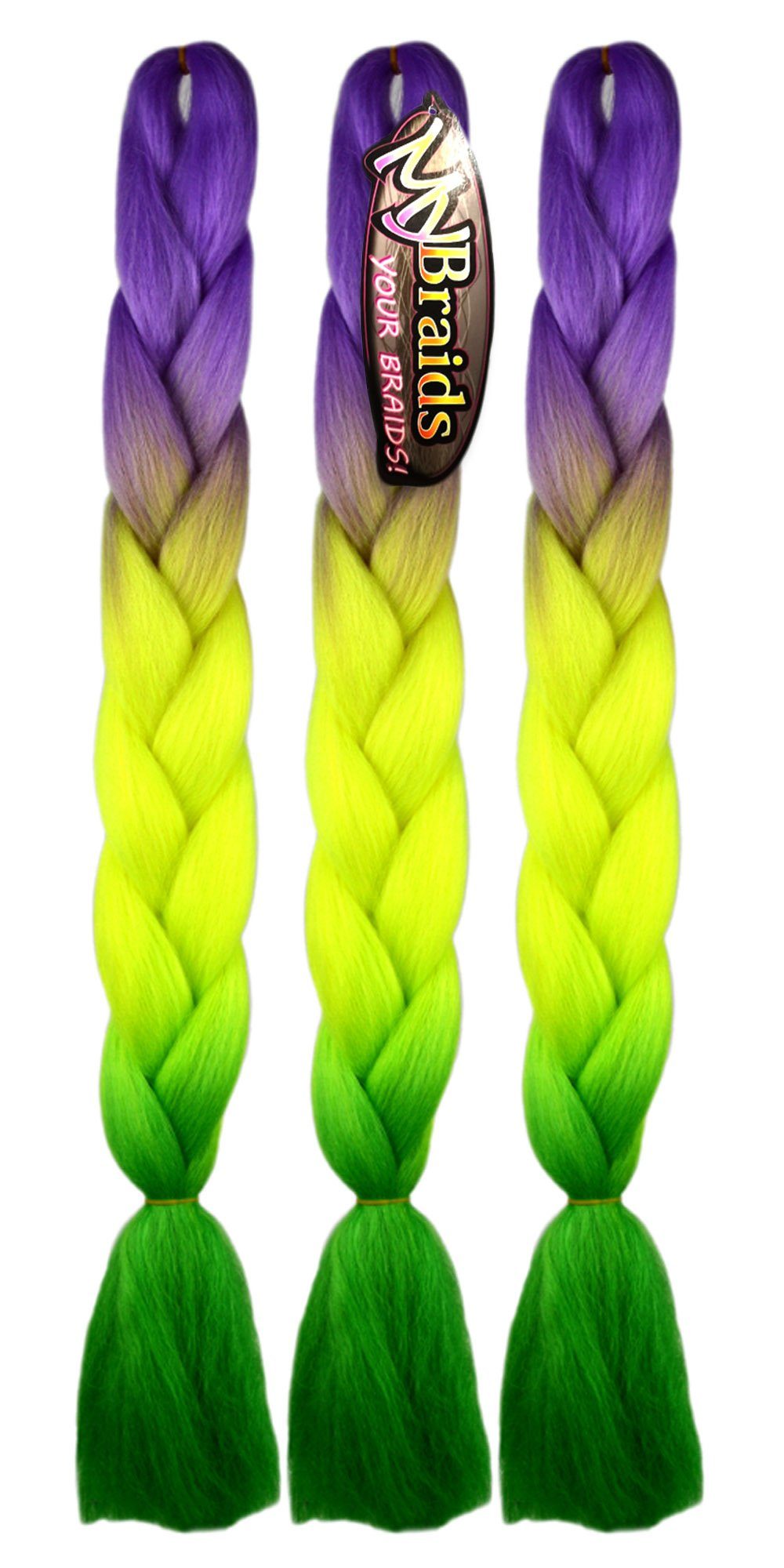 BRAIDS! Pack 3er Kunsthaar-Extension im Zöpfe Jumbo Hellviolett-Neongelb-Gelbgrün Braids MyBraids 42-CY YOUR 3-farbig Flechthaar