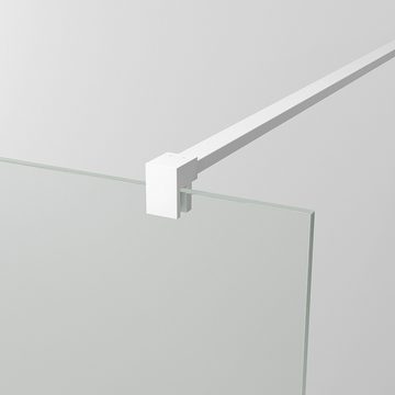 AQUALAVOS Walk-in-Dusche Duschwand Glas für Walk in Dusche 80/90/100/110/120 cm mit Haltestange, 8 mm Einscheibensicherheitsglas mit Nano Beschichtung, Höhe 200 cm, links und rechts montierbar, Aluminiumprofile in weiß matt