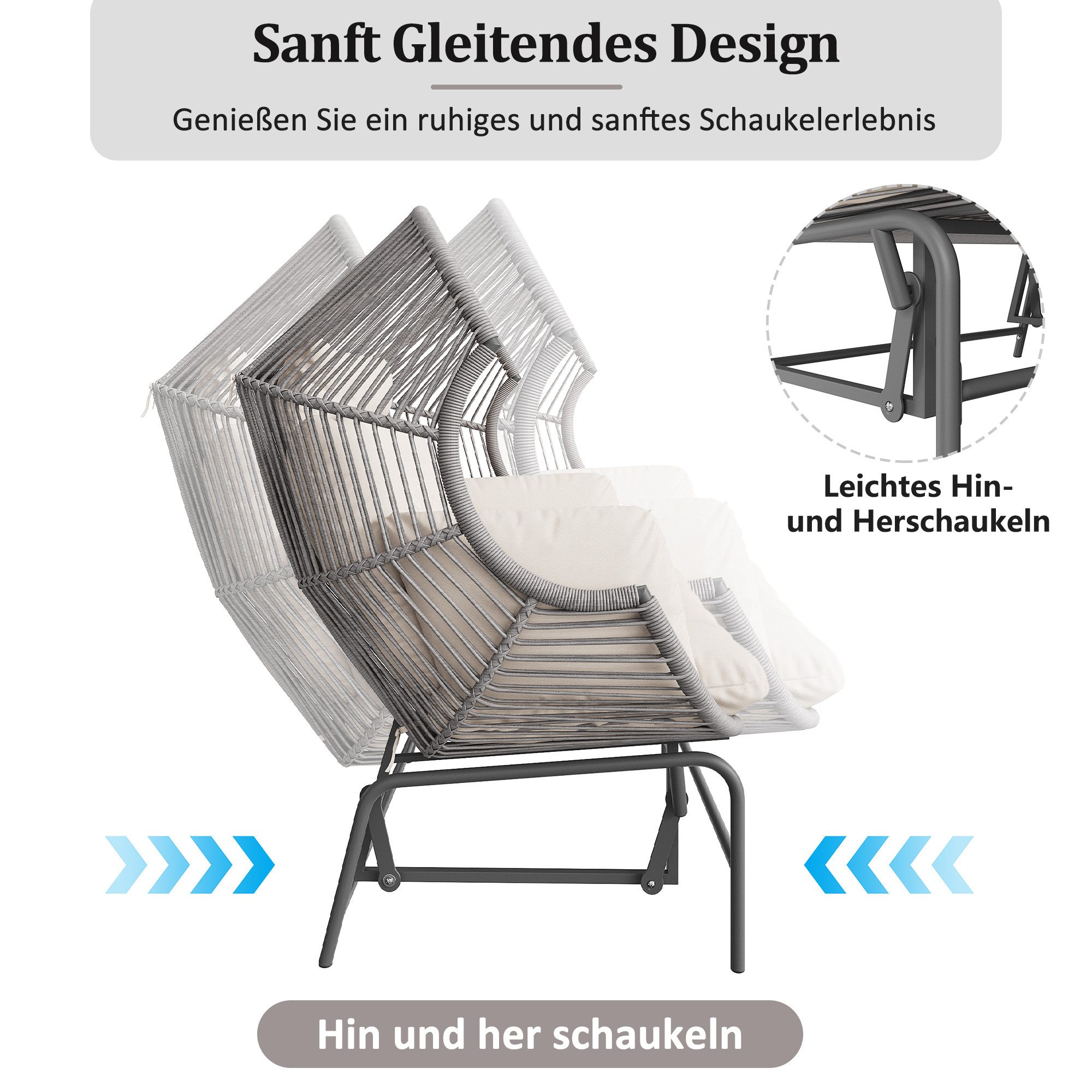 Flieks Hollywoodschaukel, 2-Sitzer, 2-Sitzer Gartenschaukel Gartenmöbel Balkonset Doppelschaukel Rattan