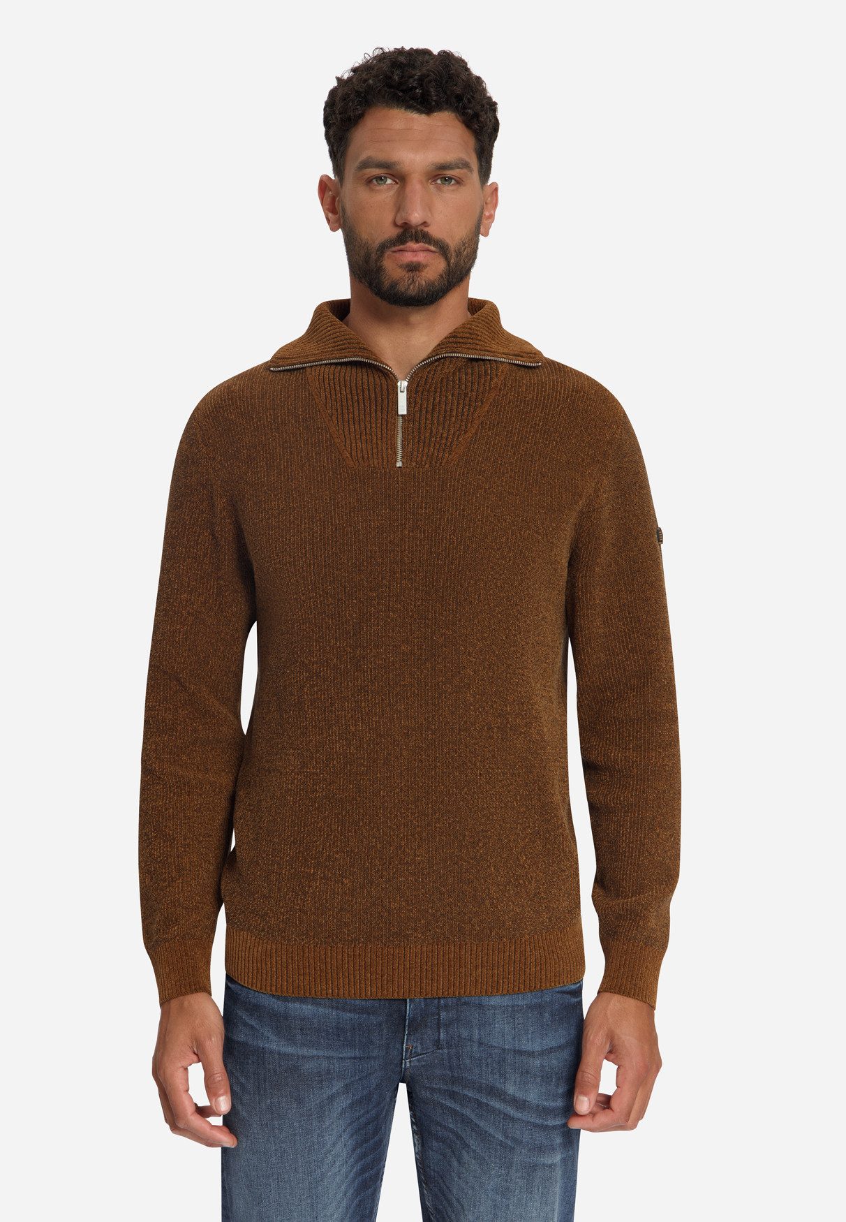 NO EXCESS Troyer - Leichter Strickpullover mit Half-Zip und Stehkragen für Herren