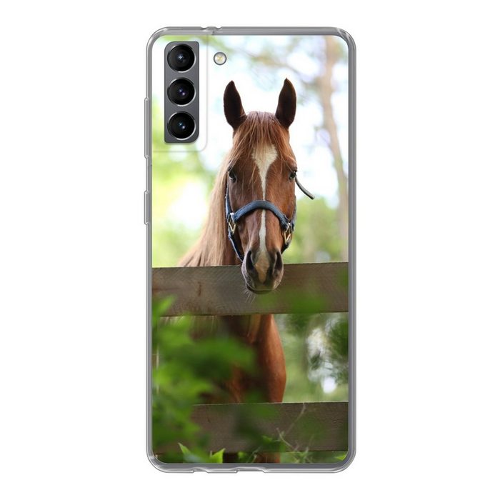 MuchoWow Handyhülle Pferd - Natur - Zaun Phone Case Handyhülle Samsung Galaxy S21 Plus Silikon Schutzhülle